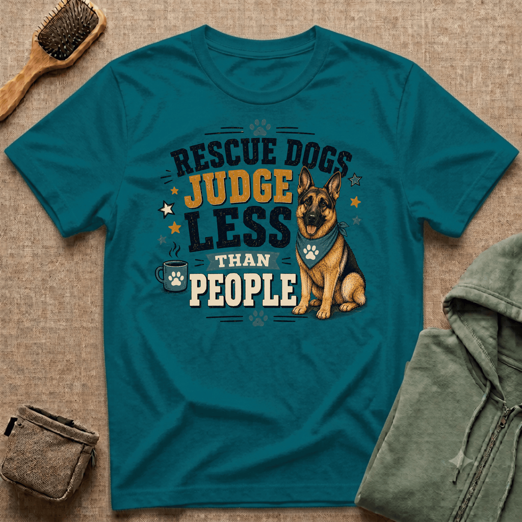 Rescue Dogs Judge Less Than People T-Shirt — Cute German Shepherd Rescue Tee