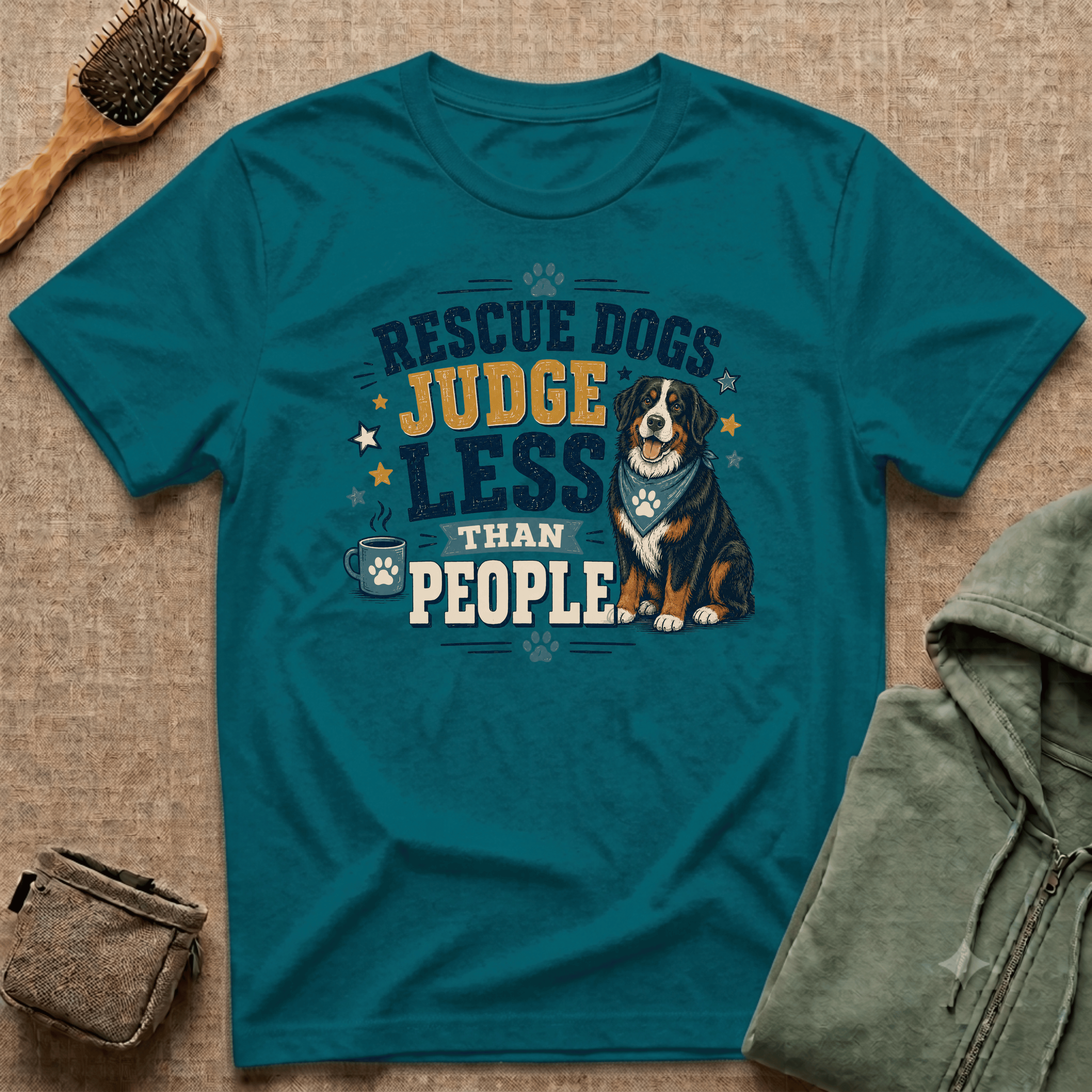 Rescue Dogs Judge Less Than People T-Shirt — Cute Bernese Mountain Dog Rescue Tee