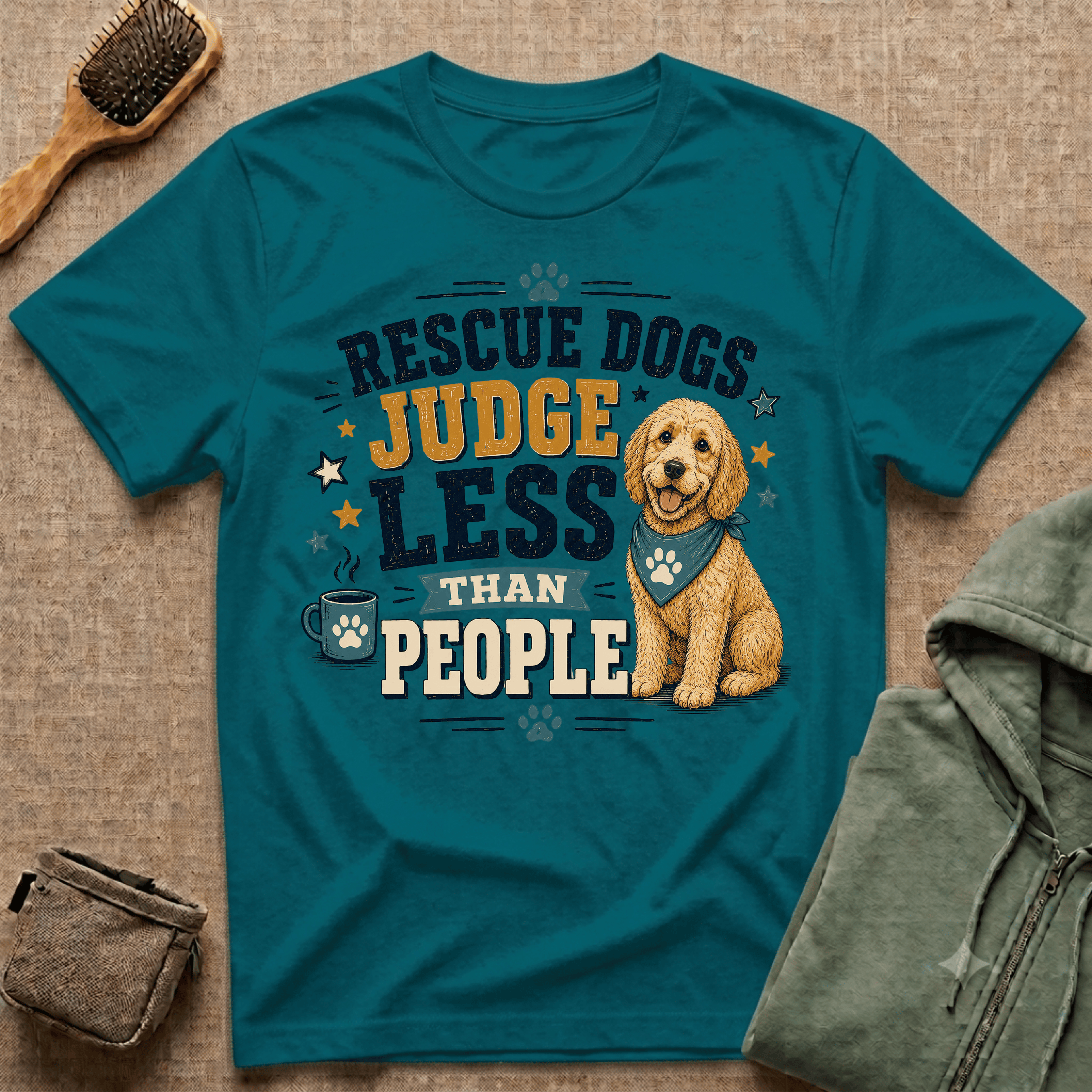 Rescue Dogs Judge Less Than People T-Shirt — Cute Golden Doodle Rescue Tee