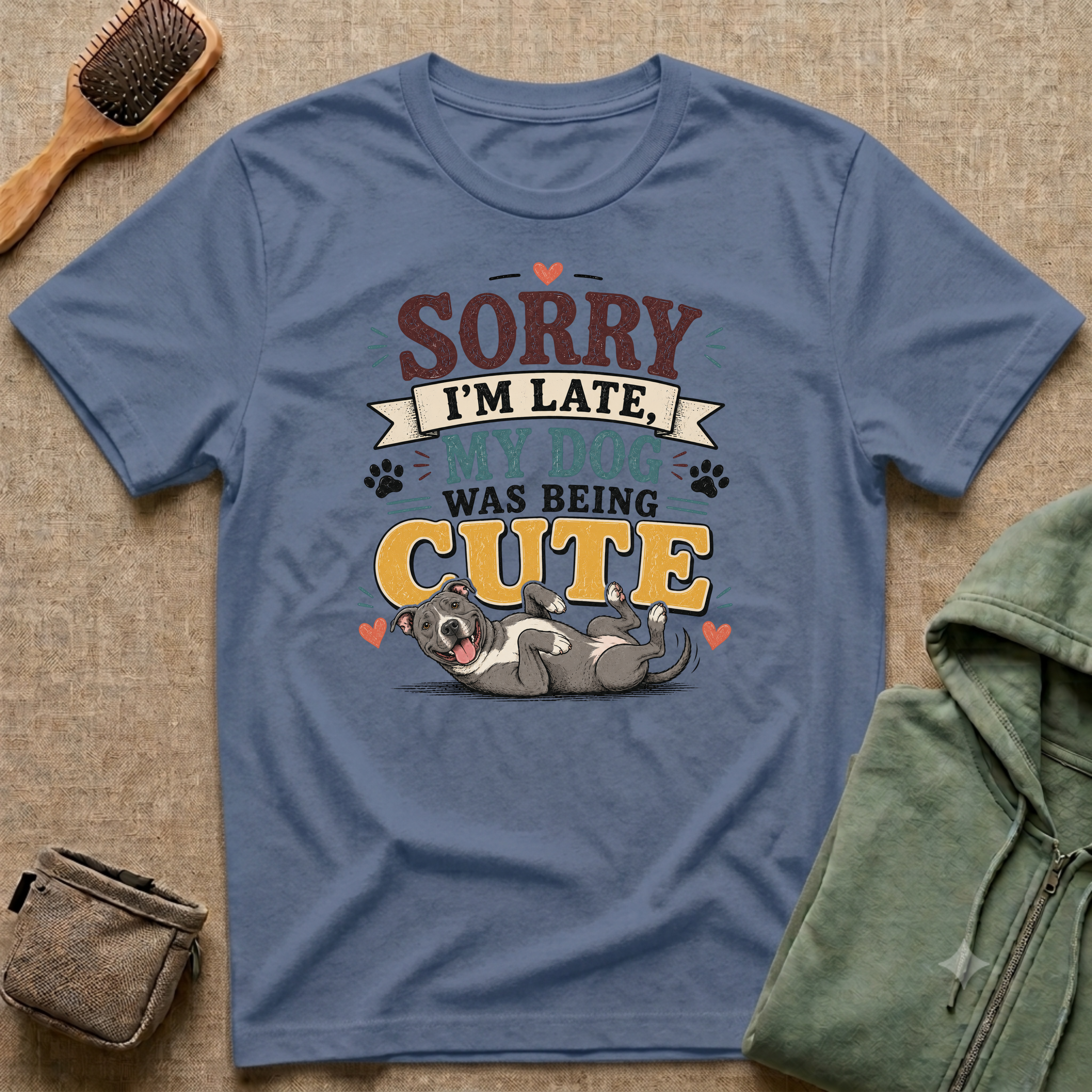 Sorry I'm Late My Dog Was Being Cute T-Shirt — Pit Bull Dog Lover Tee