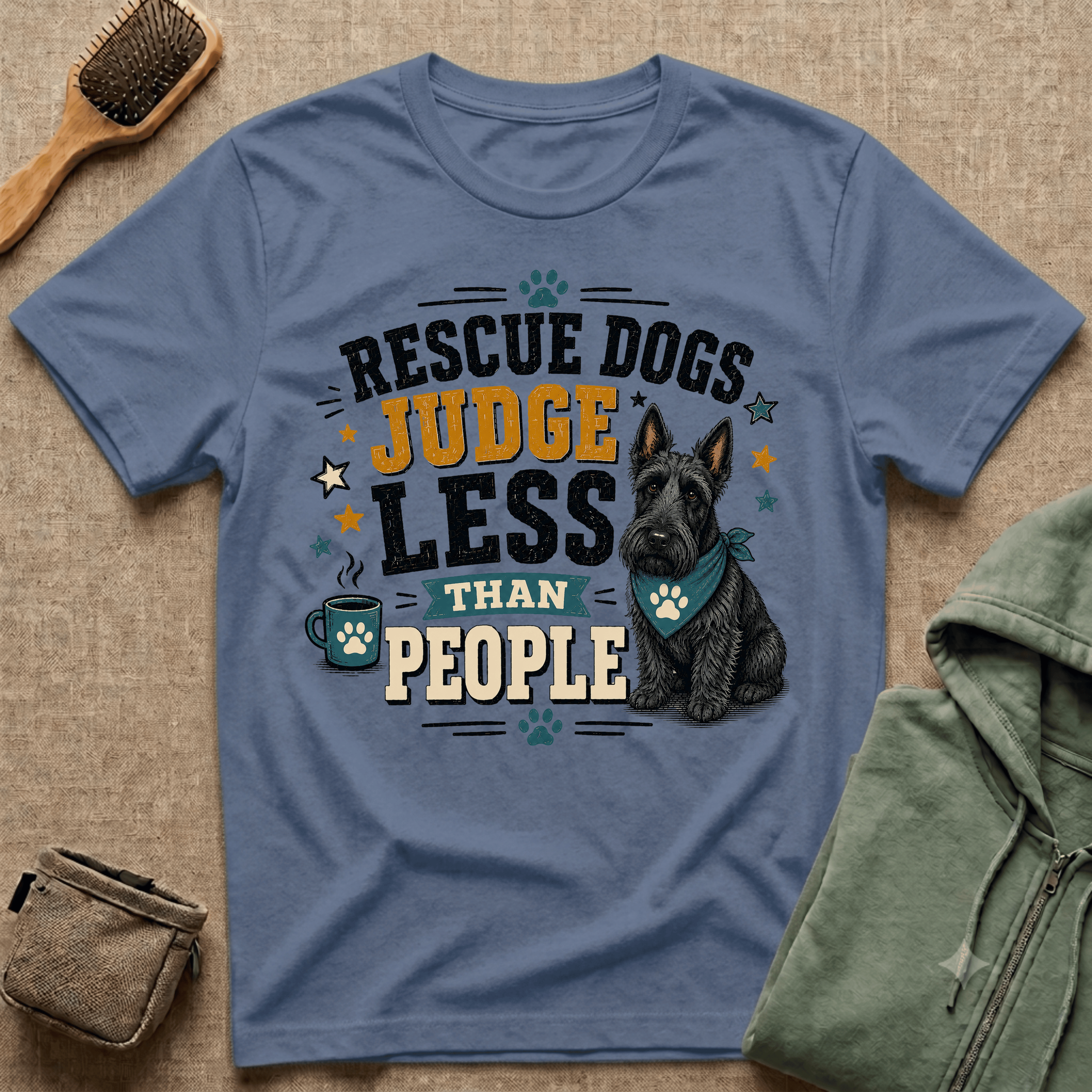 Rescue Dogs Judge Less Than People T-Shirt — Cute Scottie Rescue Tee