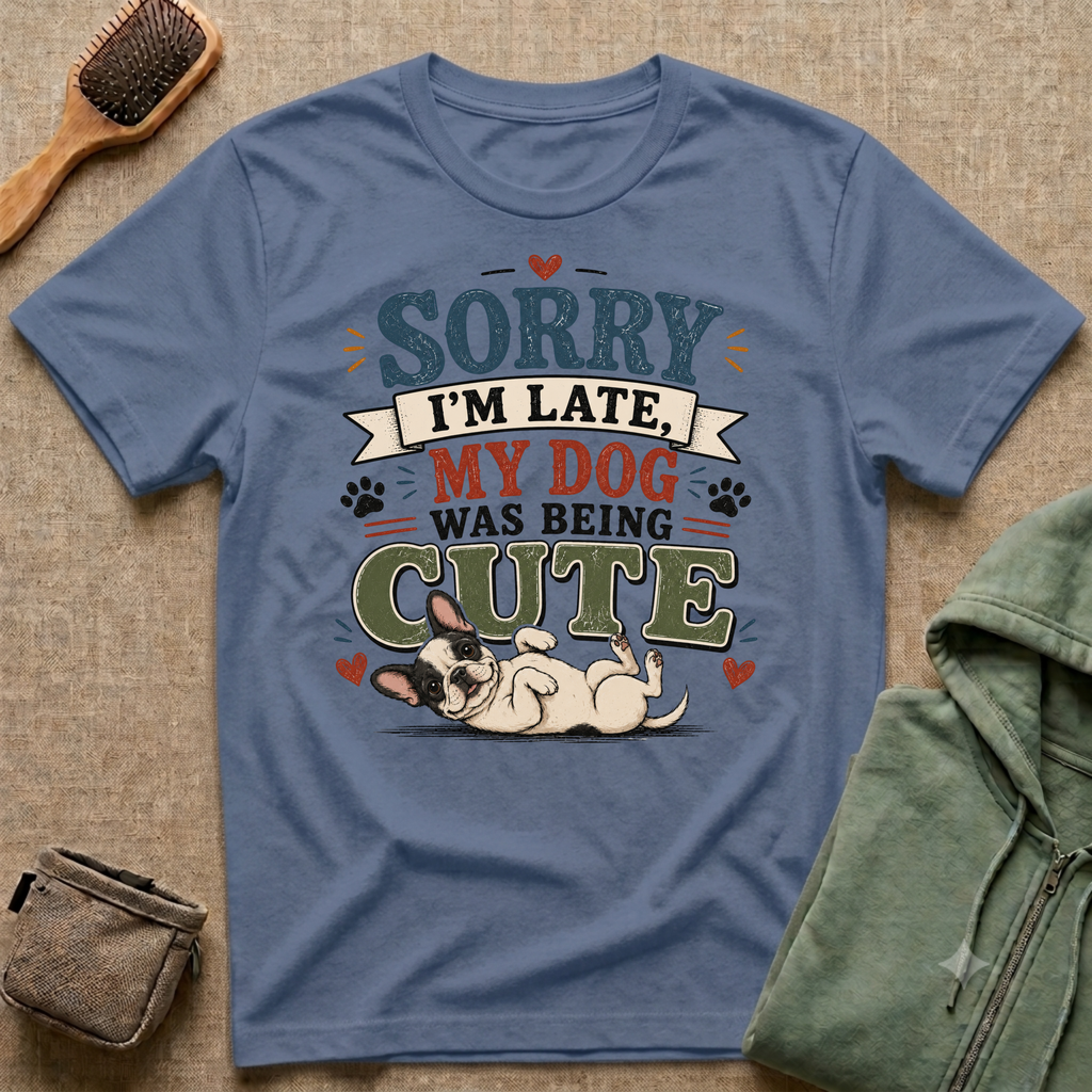 "Sorry I'm Late My Dog Was Being Cute" Cute Dog Lover Graphic Tee