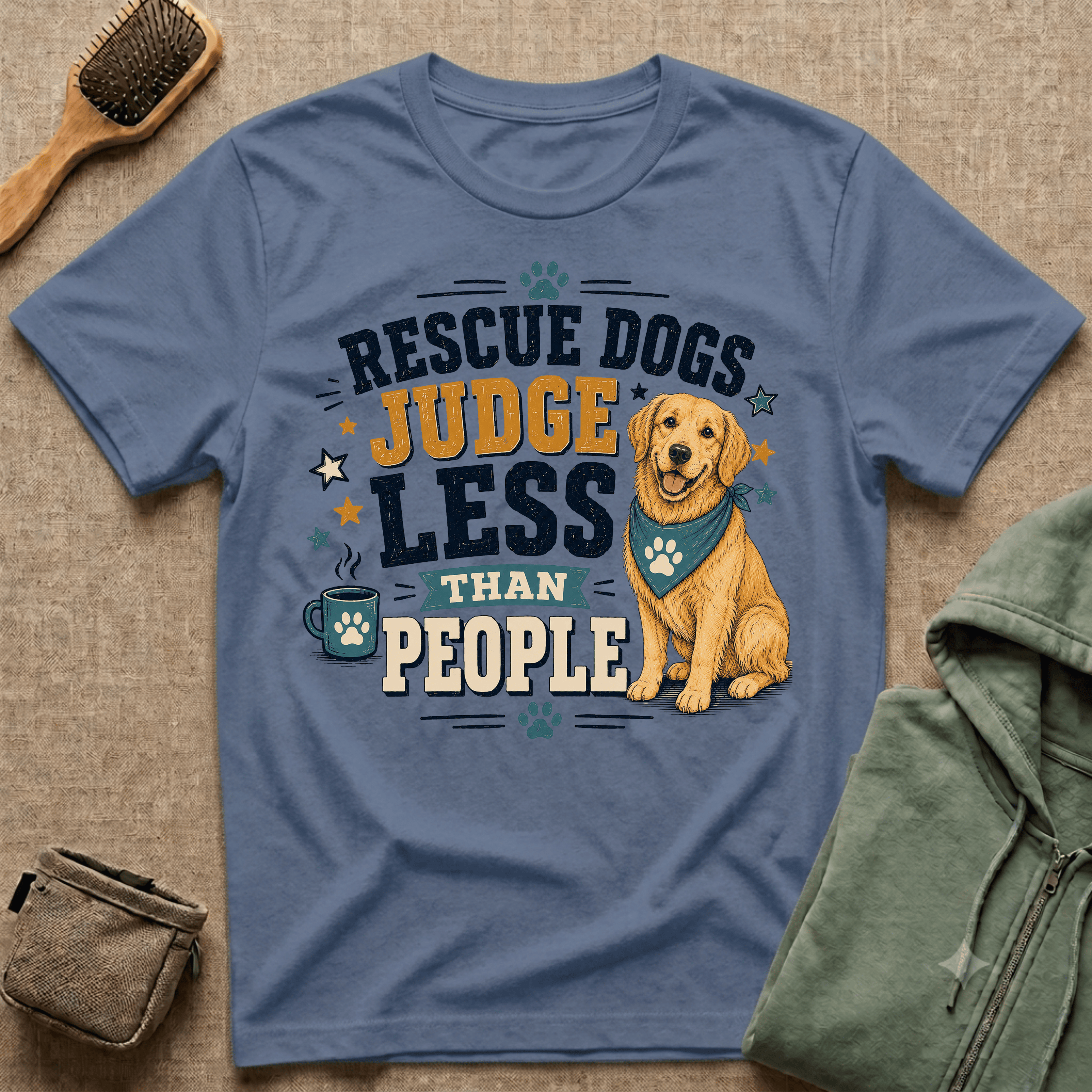 Rescue Dogs Judge Less Than People T-Shirt — Cute Golden Retriever Rescue Tee