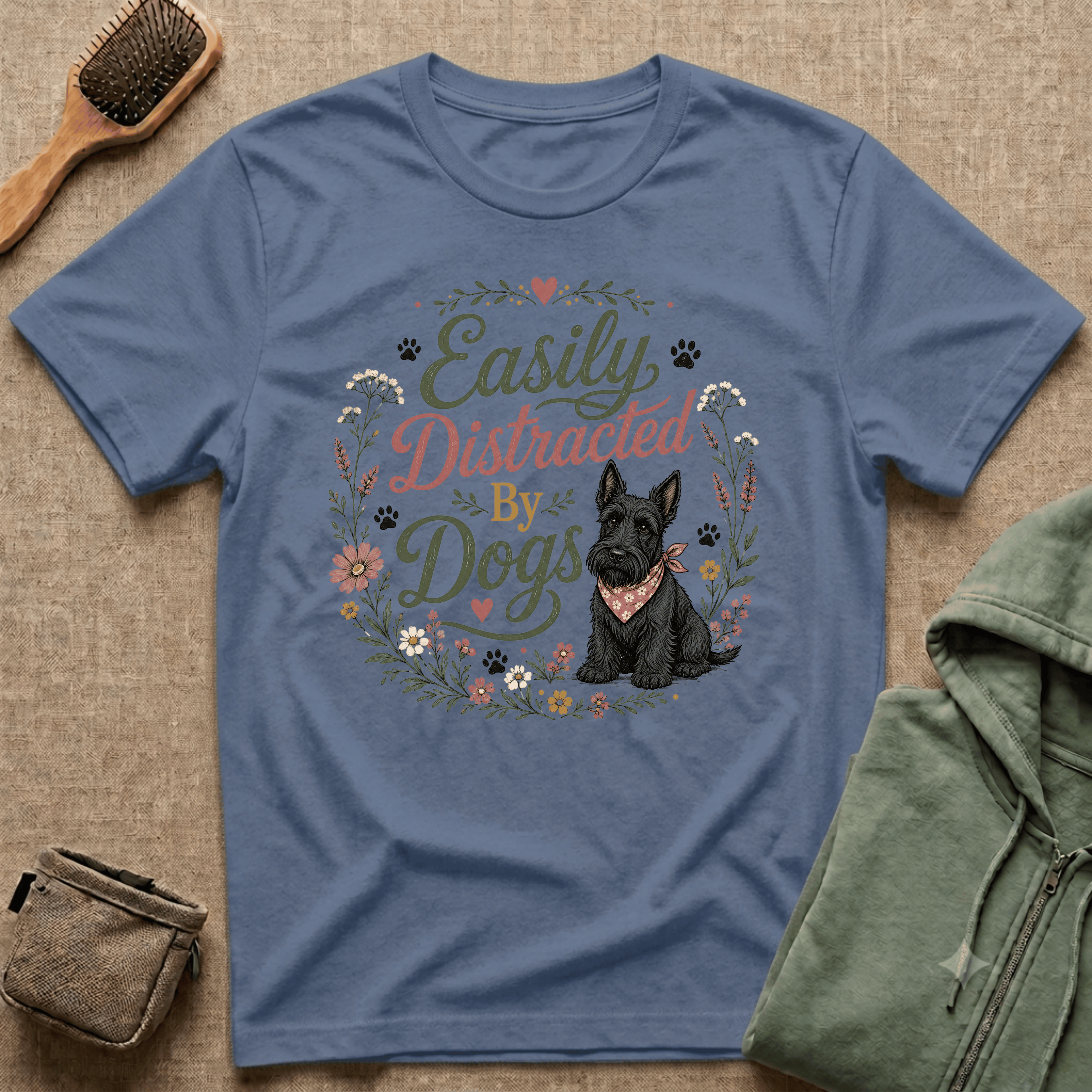 Easily Distracted By Dogs T-Shirt — Cute Scottish Terrier Floral Dog Lover Tee