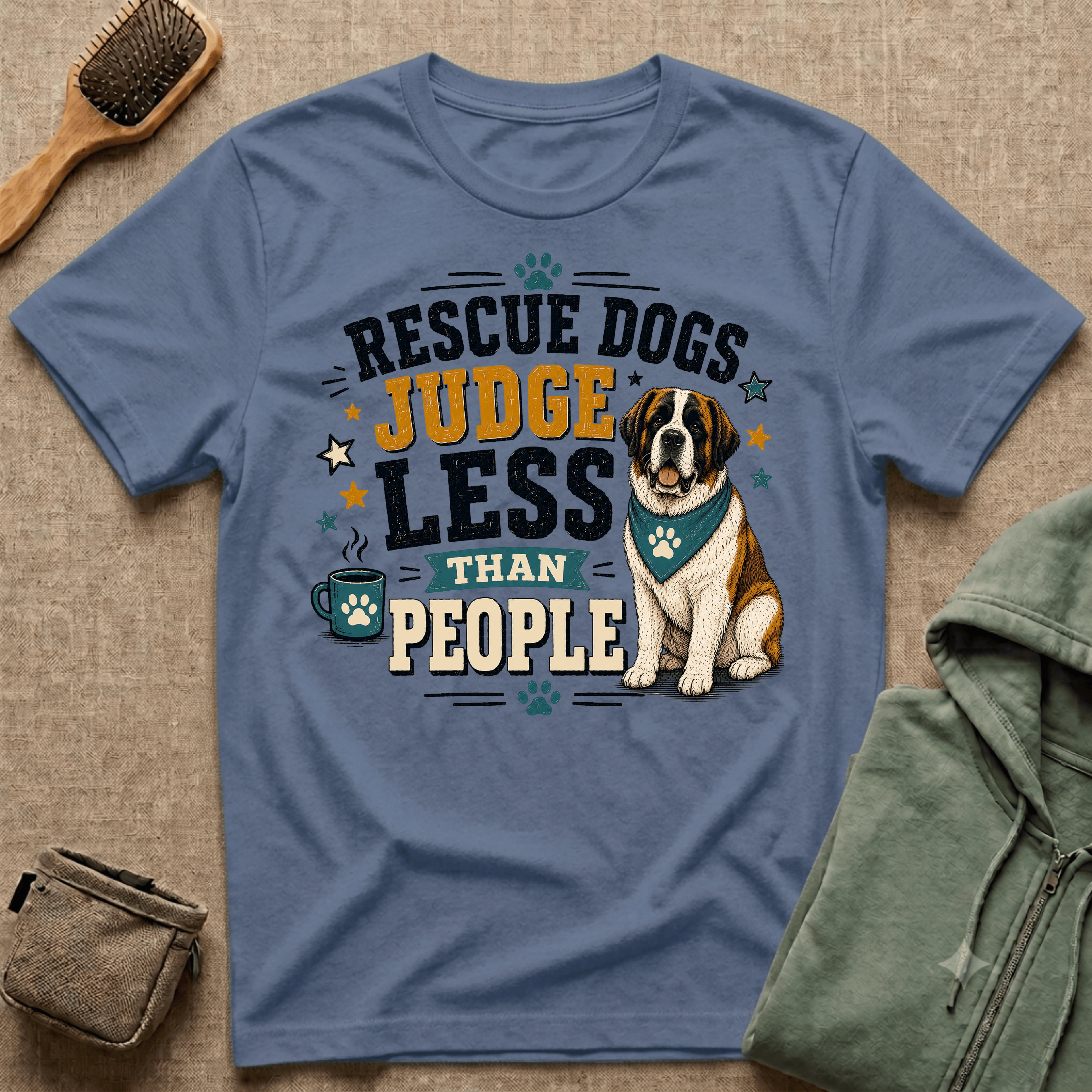 Rescue Dogs Judge Less Than People T-Shirt — Cute St. Bernard Rescue Tee