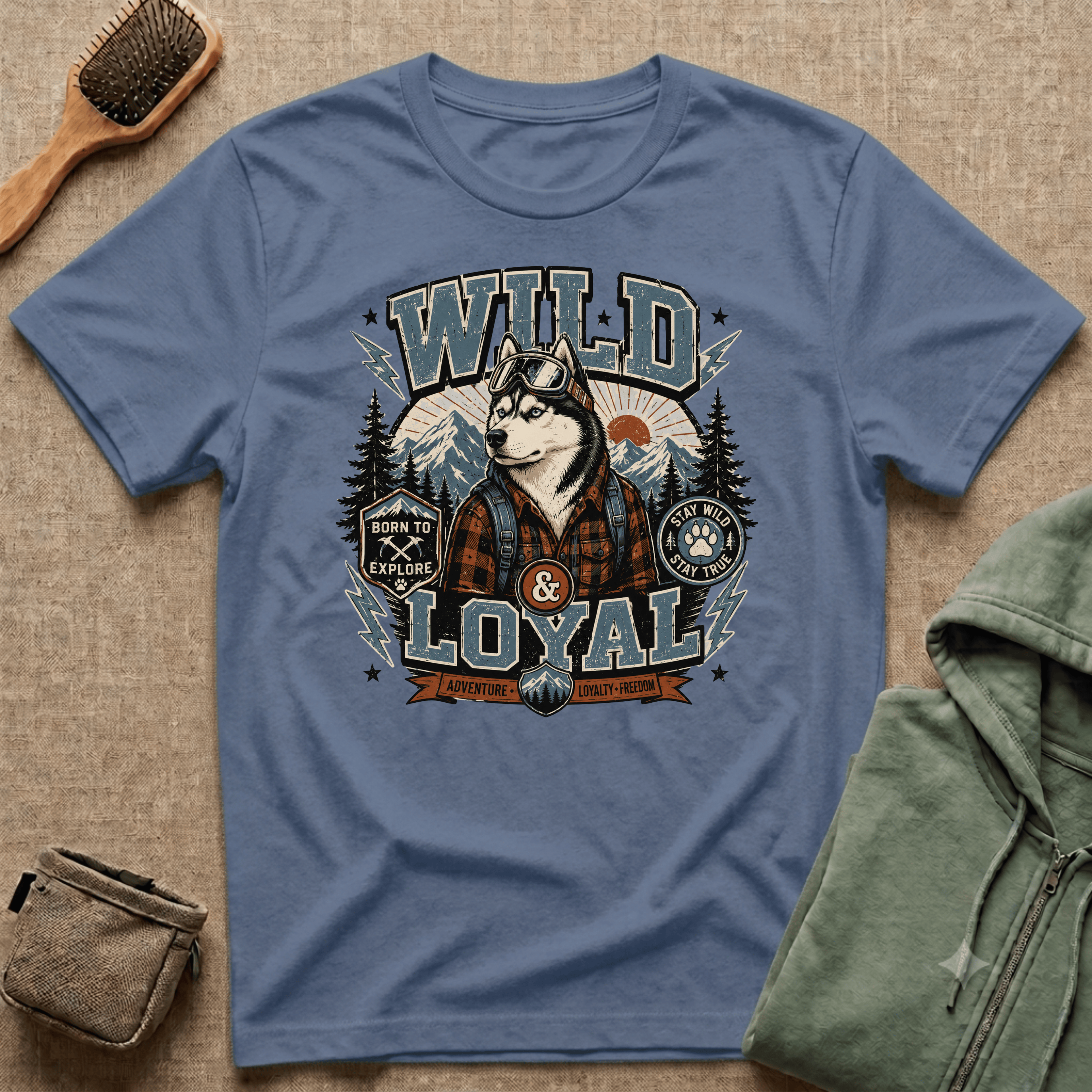 Wild & Loyal Husky T-Shirt — Vintage Mountain Dog Tee