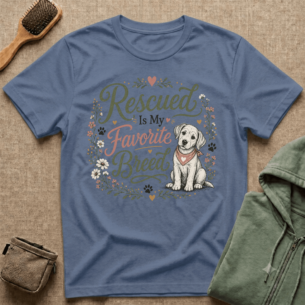 Rescued Is My Favorite Breed T-Shirt — Cute Rescue Dog Adoption Tee