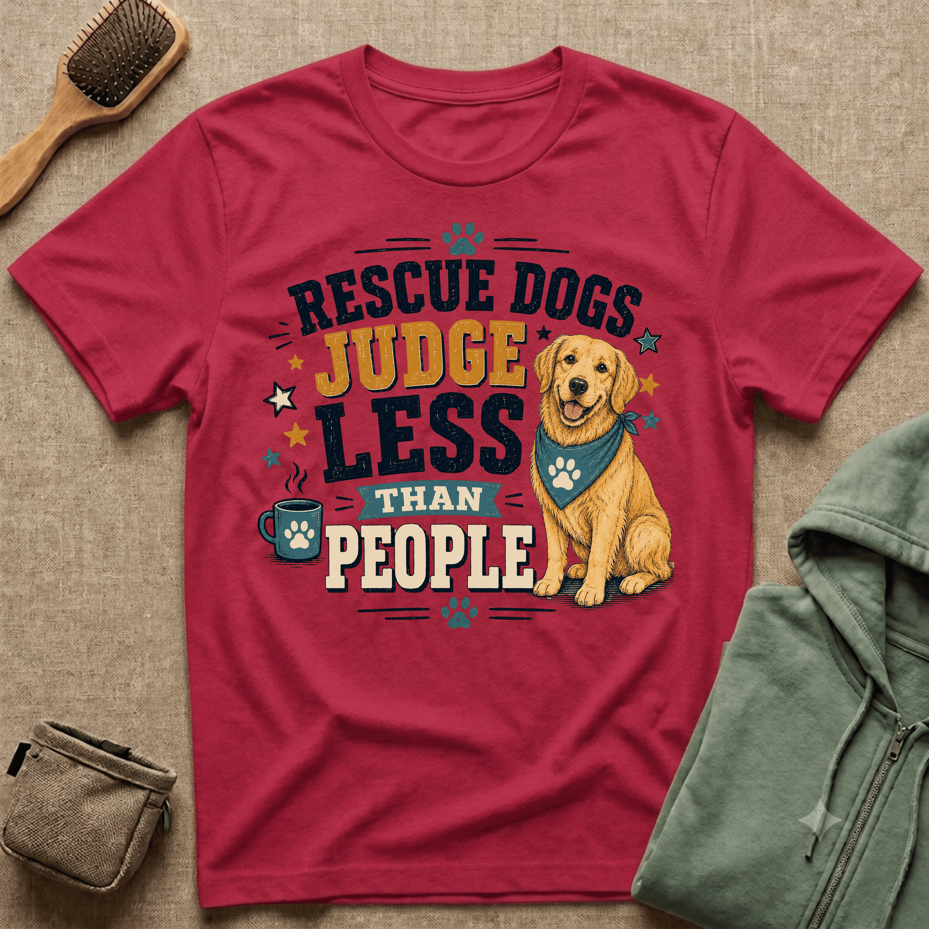 Rescue Dogs Judge Less Than People T-Shirt — Cute Golden Retriever Rescue Tee