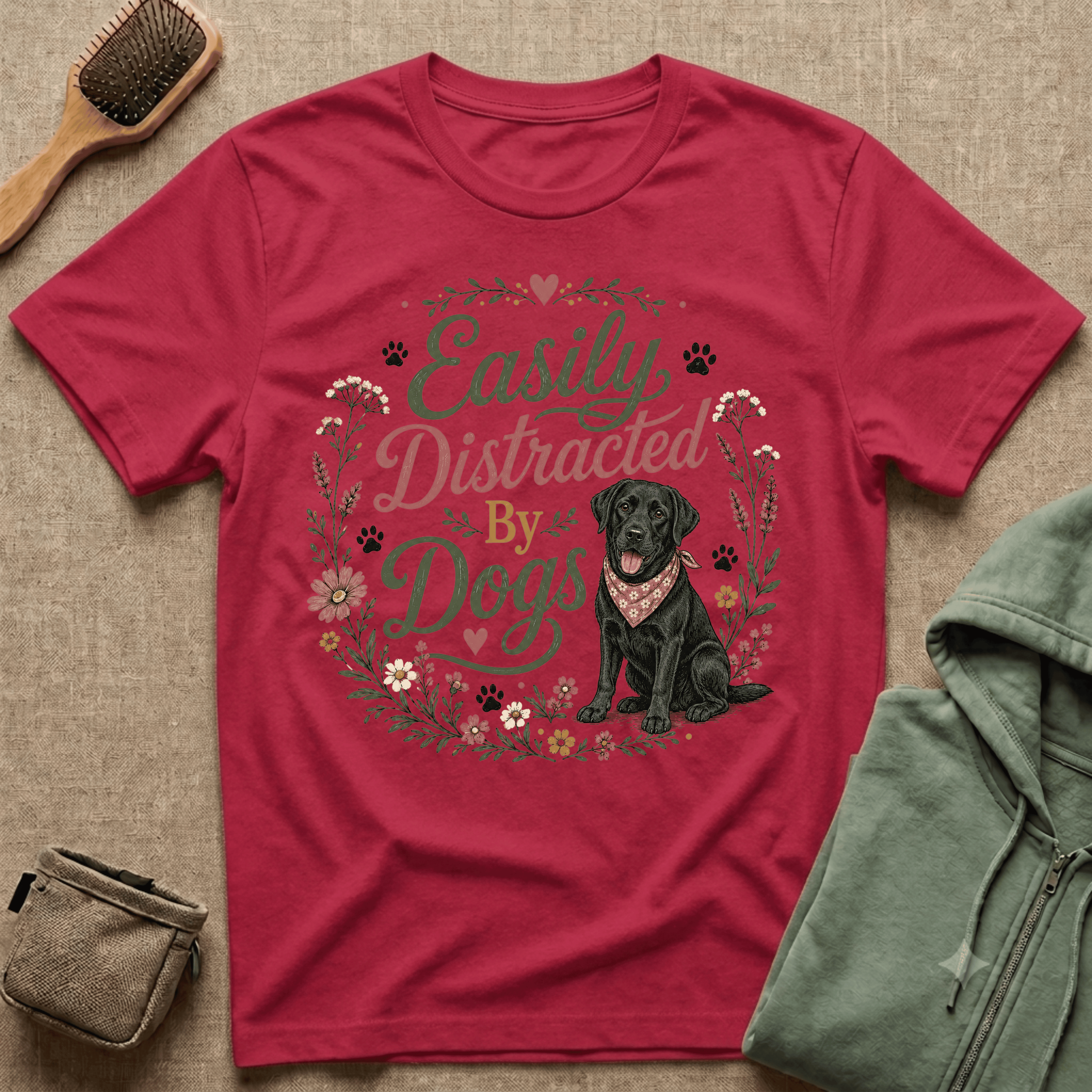 Easily Distracted By Dogs T-Shirt — Cute Black Lab Floral Dog Lover Tee
