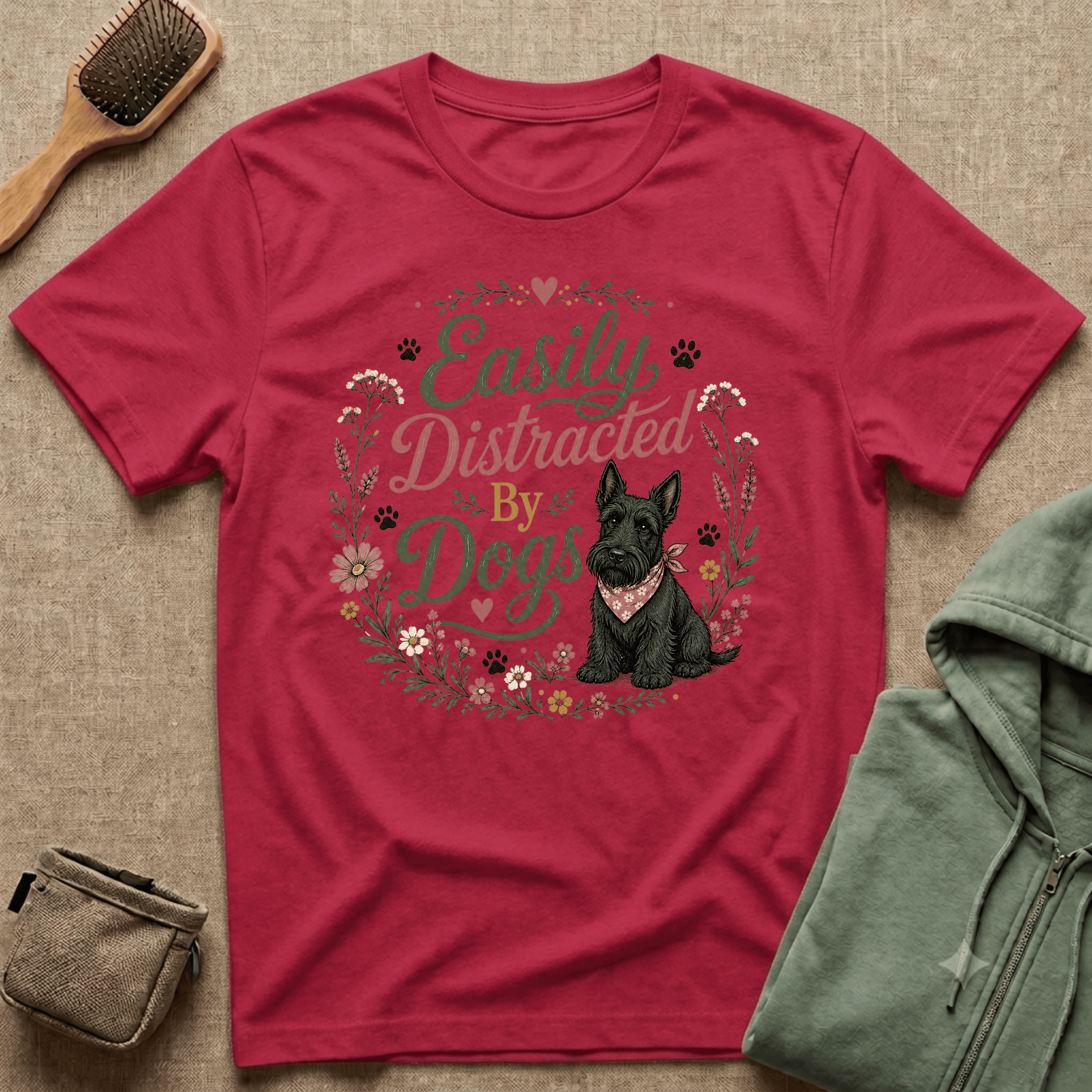 Easily Distracted By Dogs T-Shirt — Cute Scottish Terrier Floral Dog Lover Tee