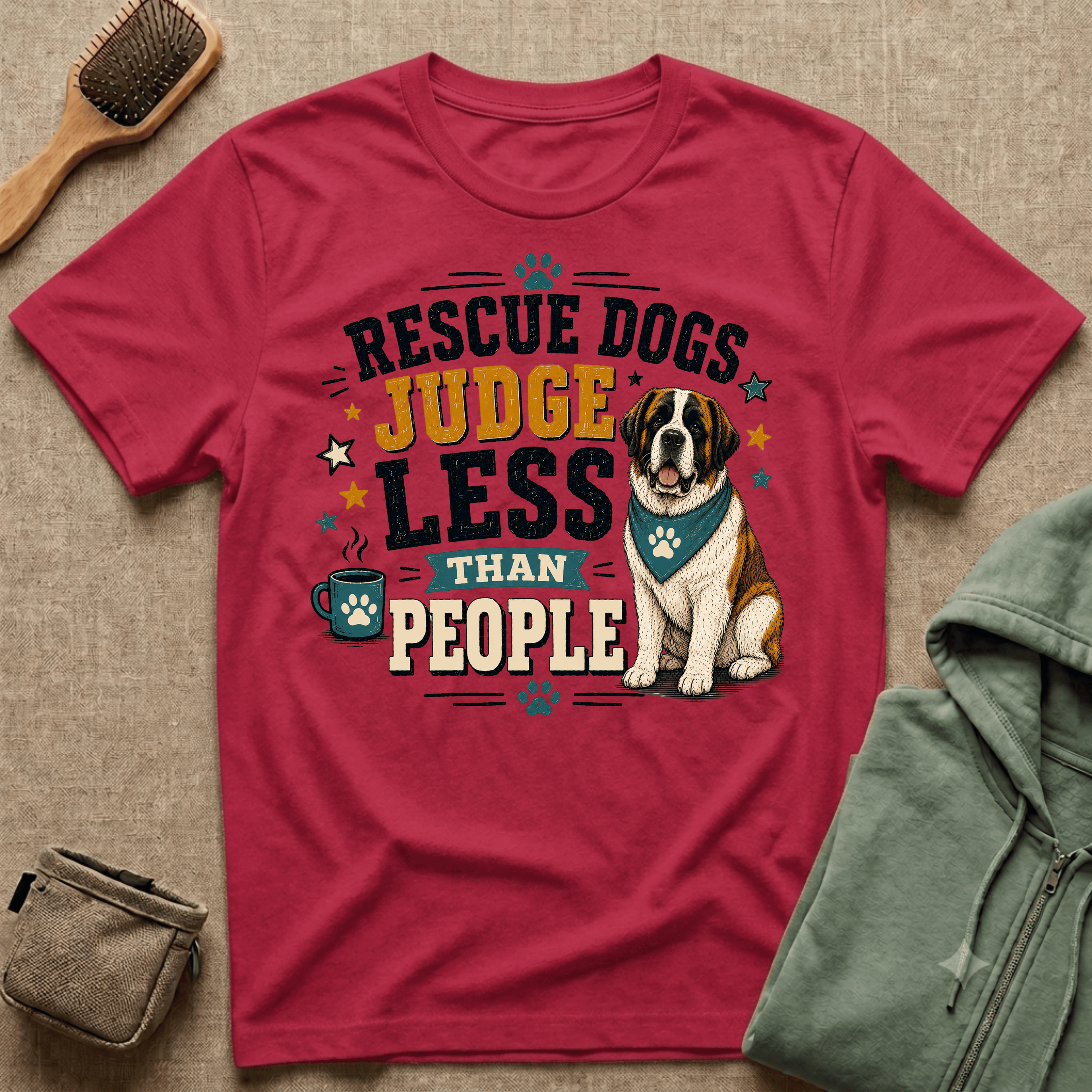 Rescue Dogs Judge Less Than People T-Shirt — Cute St. Bernard Rescue Tee