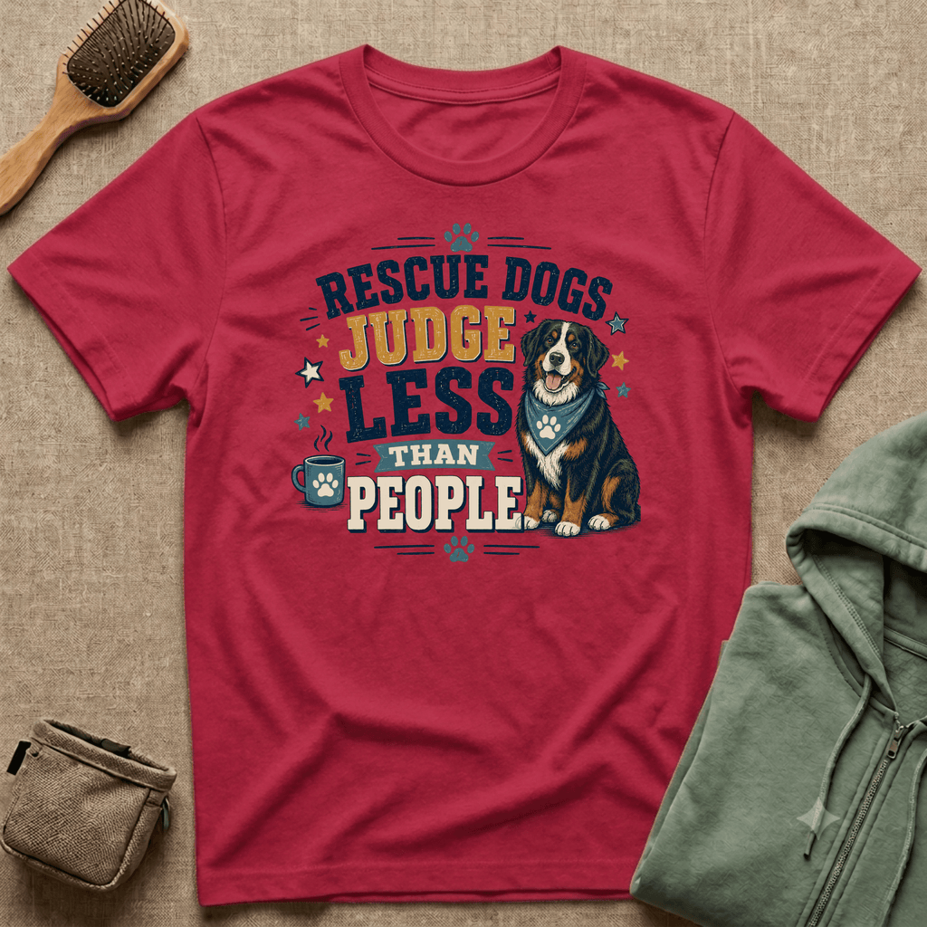 Rescue Dogs Judge Less Than People T-Shirt — Cute Bernese Mountain Dog Rescue Tee