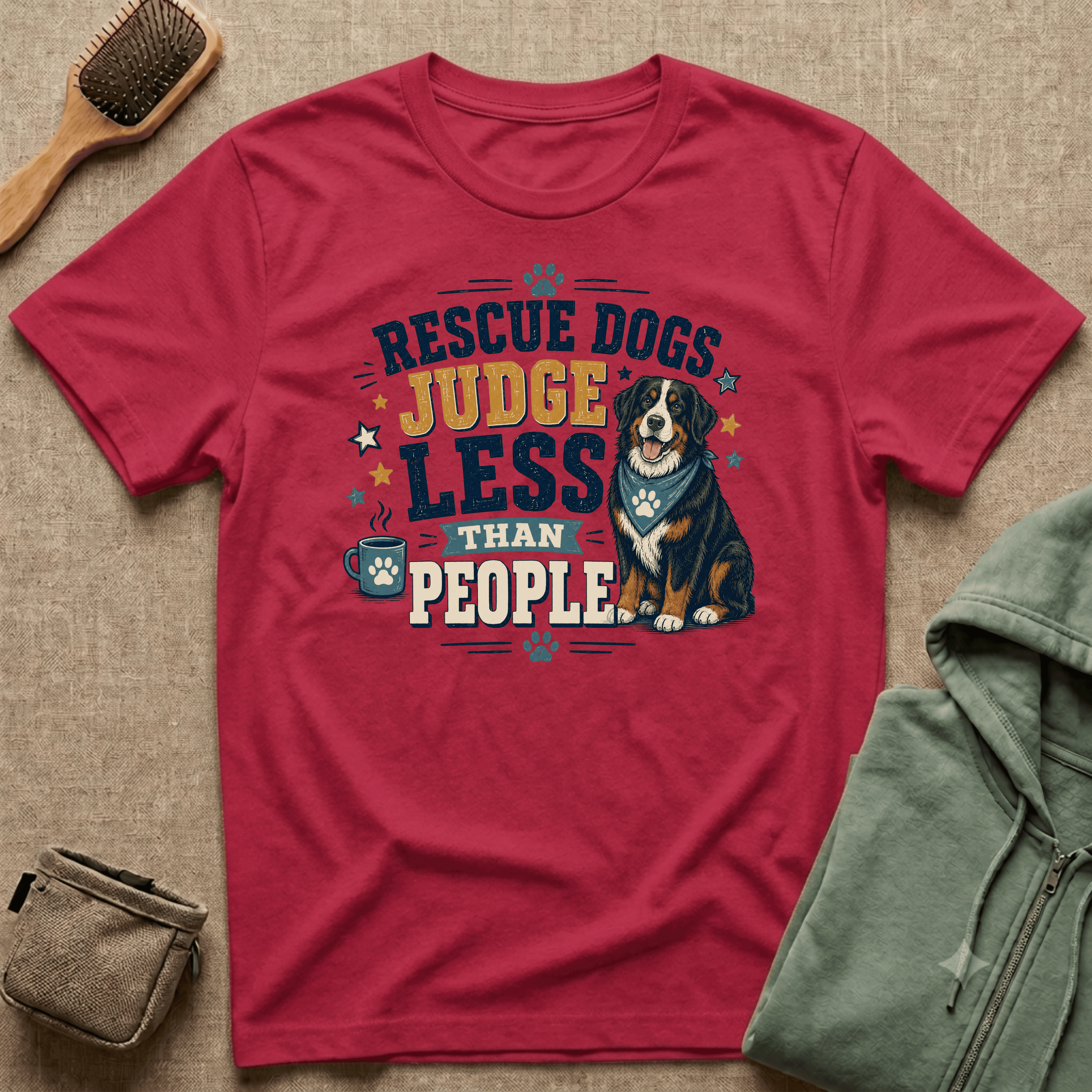 Rescue Dogs Judge Less Than People T-Shirt — Cute Bernese Mountain Dog Rescue Tee