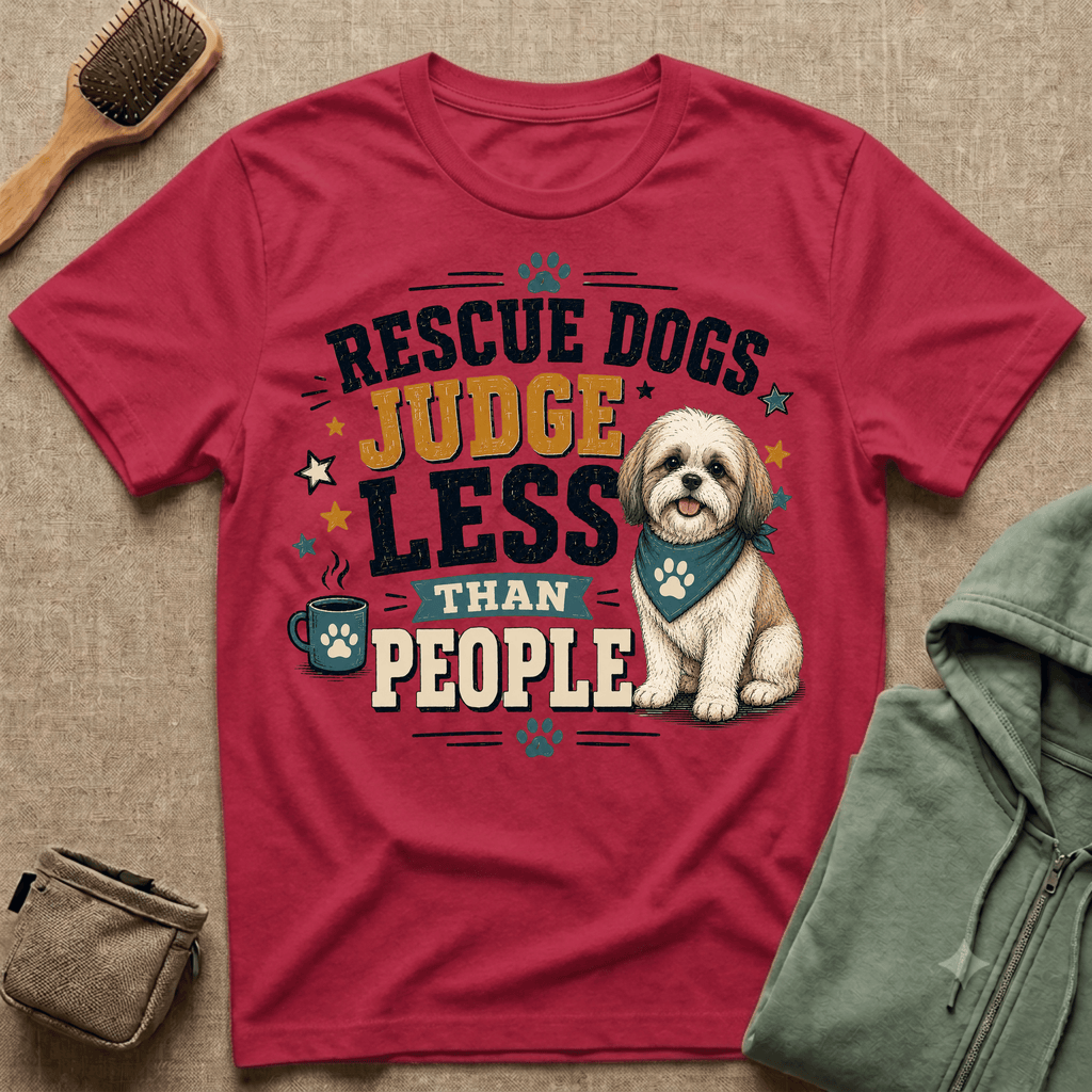 Rescue Dogs Judge Less Than People T-Shirt — Cute Maltese Rescue Tee
