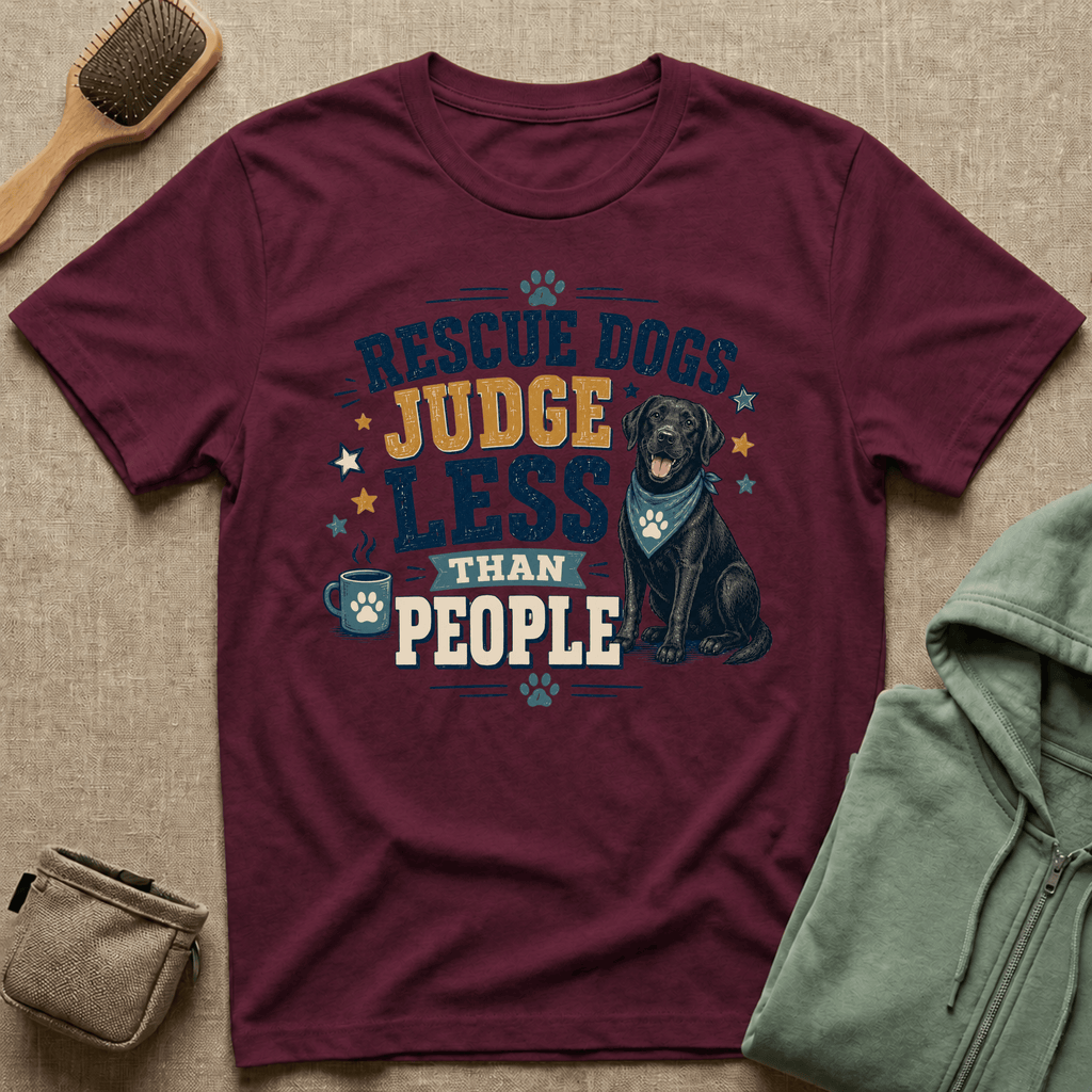 Rescue Dogs Judge Less Than People T-Shirt — Cute Black Lab Rescue Tee