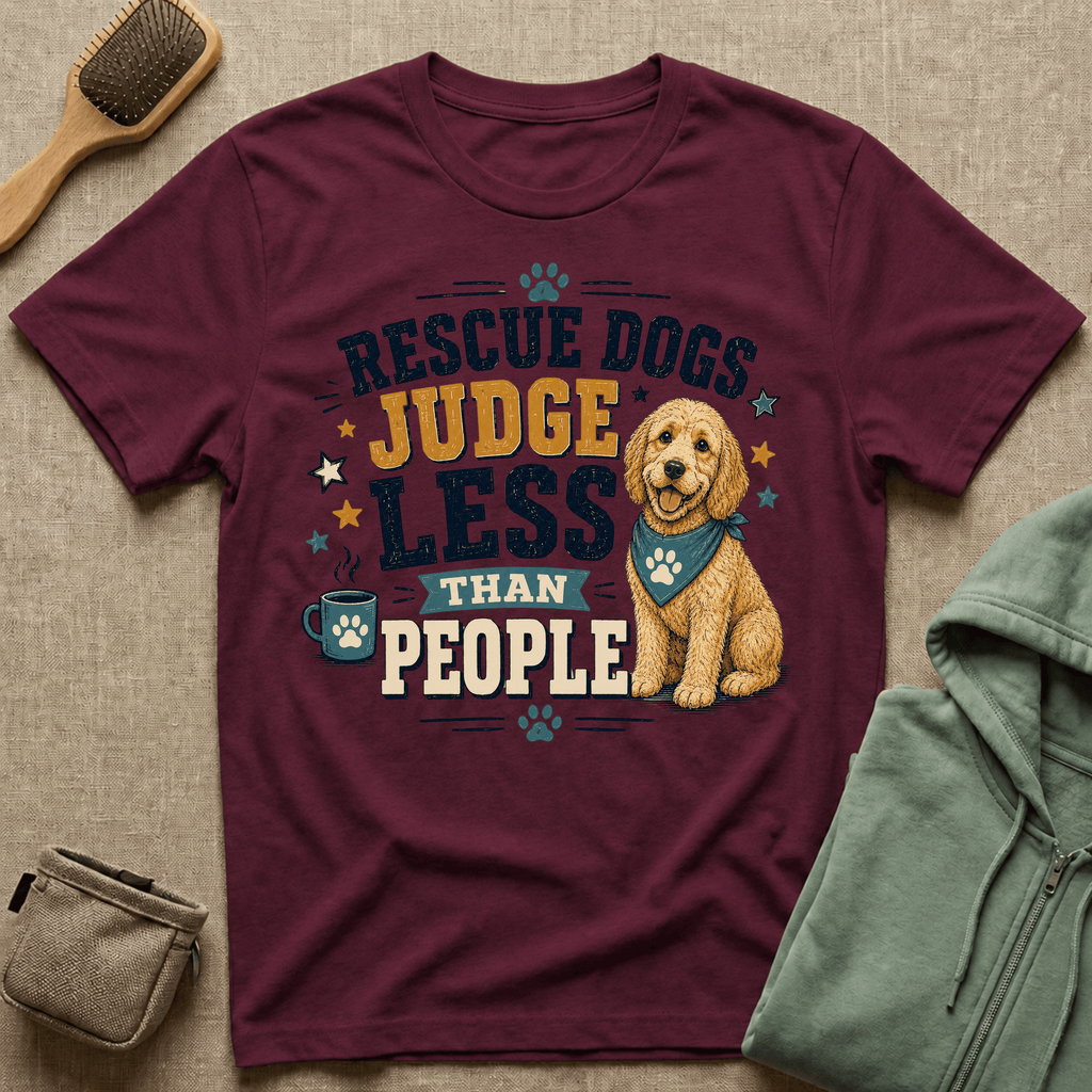Rescue Dogs Judge Less Than People T-Shirt — Cute Golden Doodle Rescue Tee