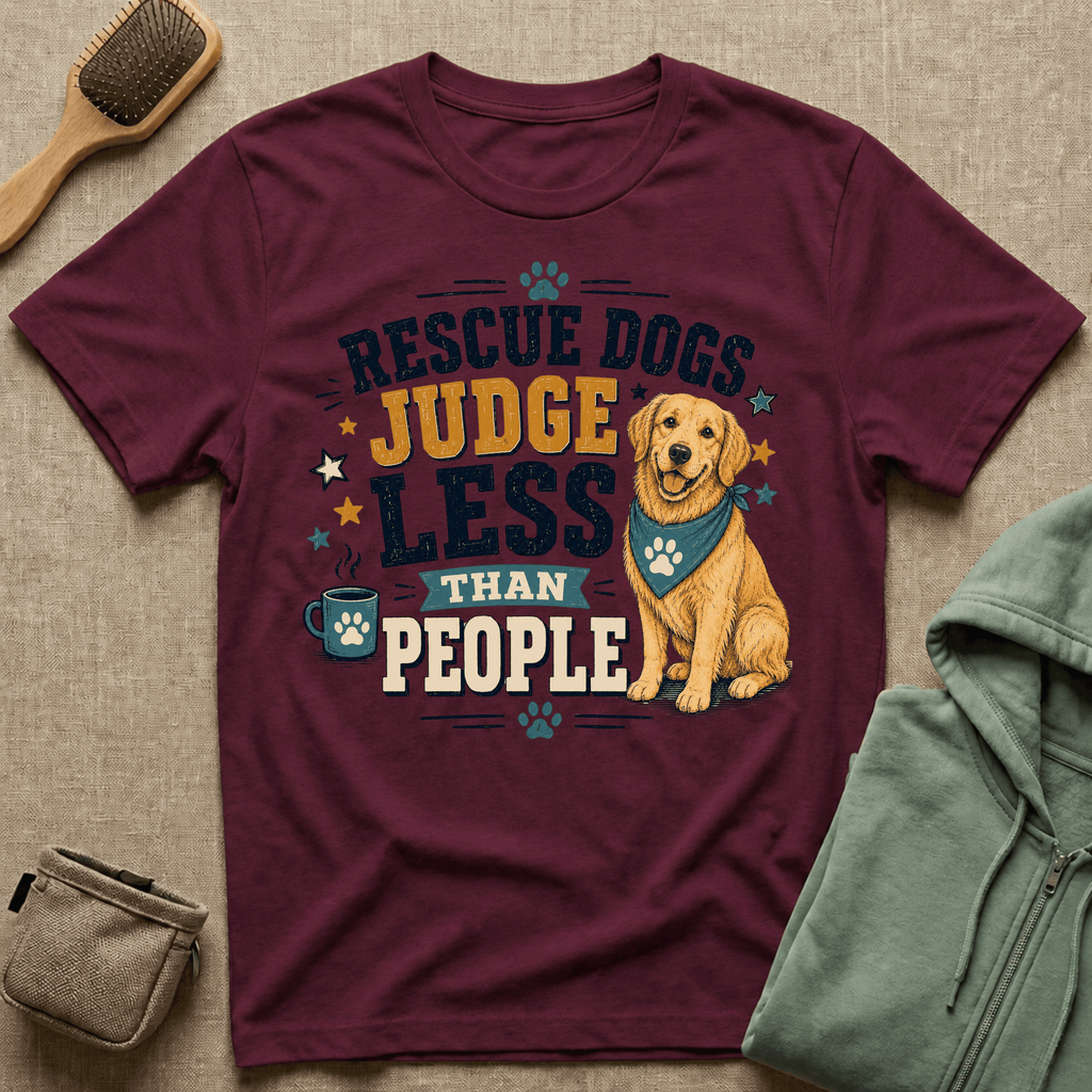 Rescue Dogs Judge Less Than People T-Shirt — Cute Golden Retriever Rescue Tee