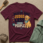 Rescue Dogs Judge Less Than People T-Shirt — Cute Golden Retriever Rescue Tee
