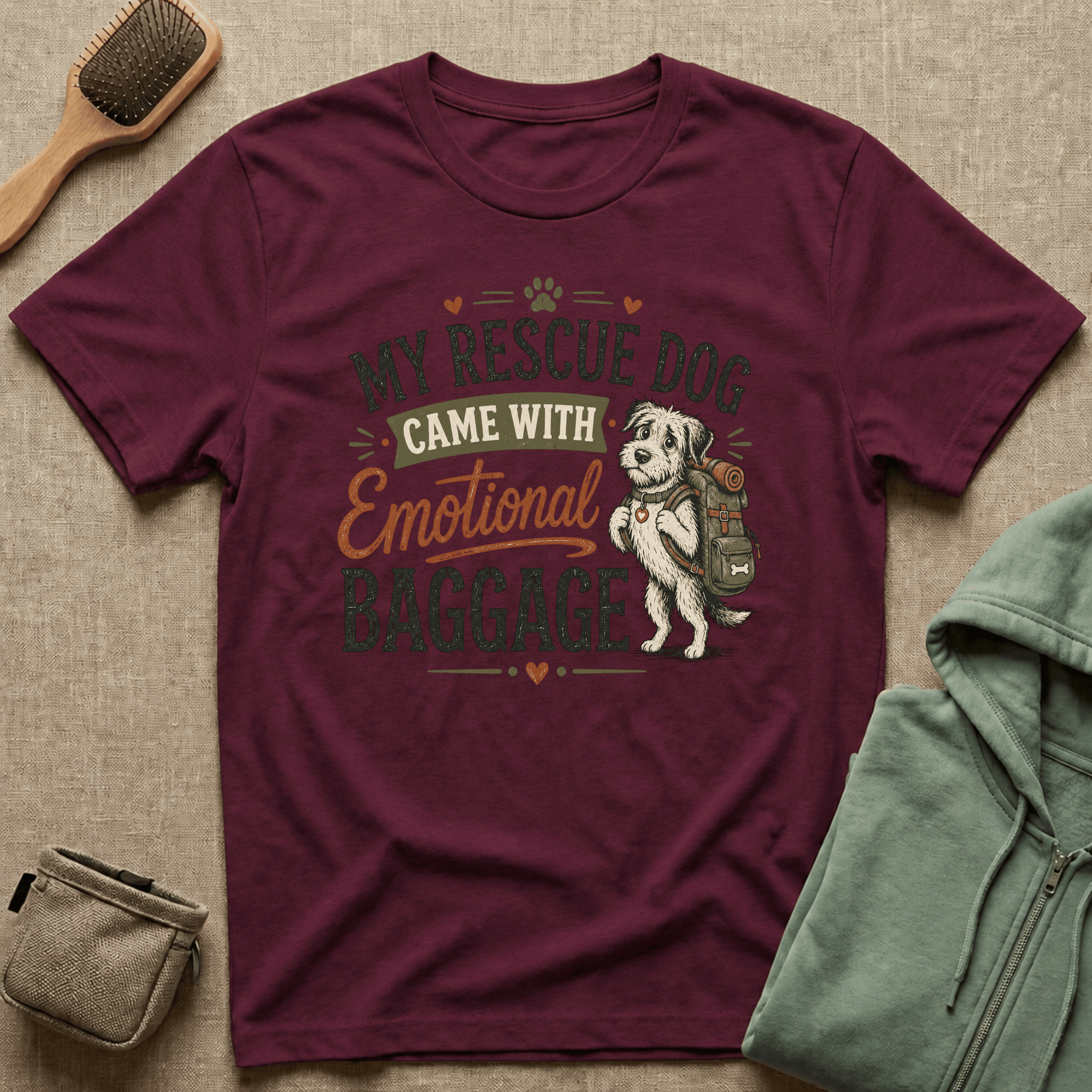 Rescue Dog T-Shirt — "My Rescue Dog Came With Emotional Baggage" Cute Adopted Pup Tee