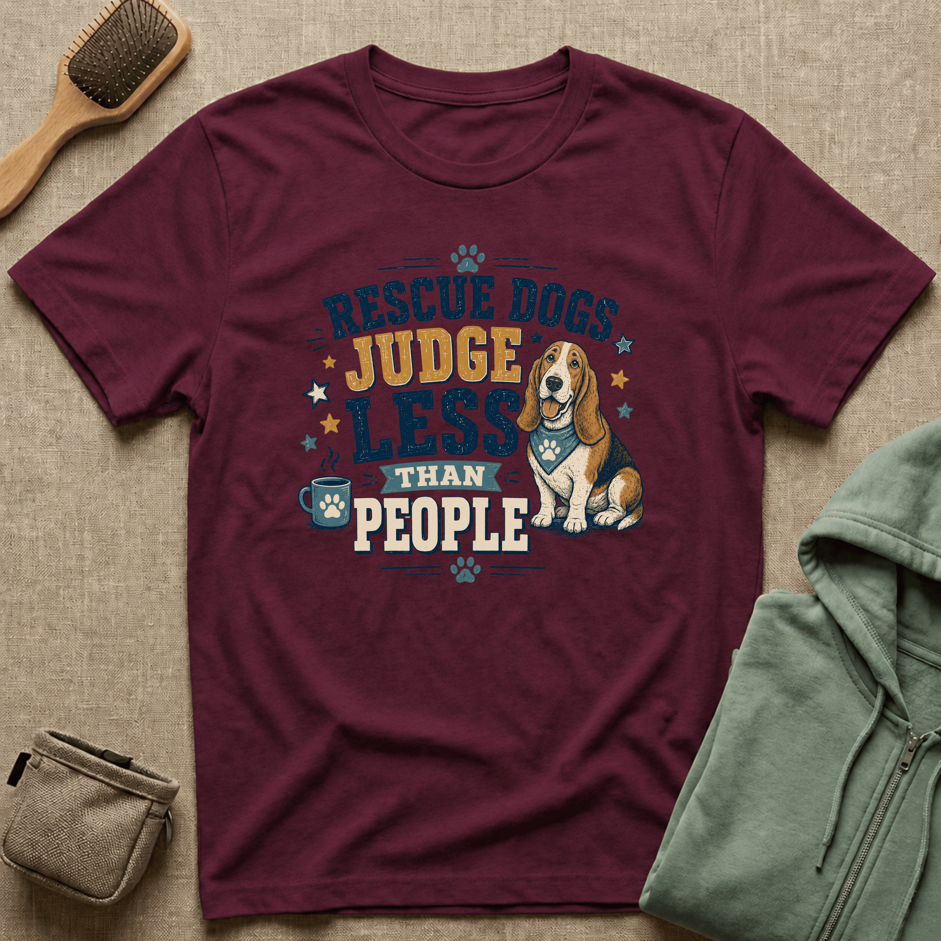 Rescue Dogs Judge Less Than People T-Shirt — Cute Basset Hound Rescue Tee