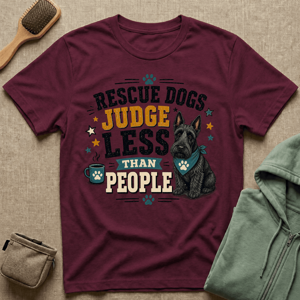 Rescue Dogs Judge Less Than People T-Shirt — Cute Scottie Rescue Tee