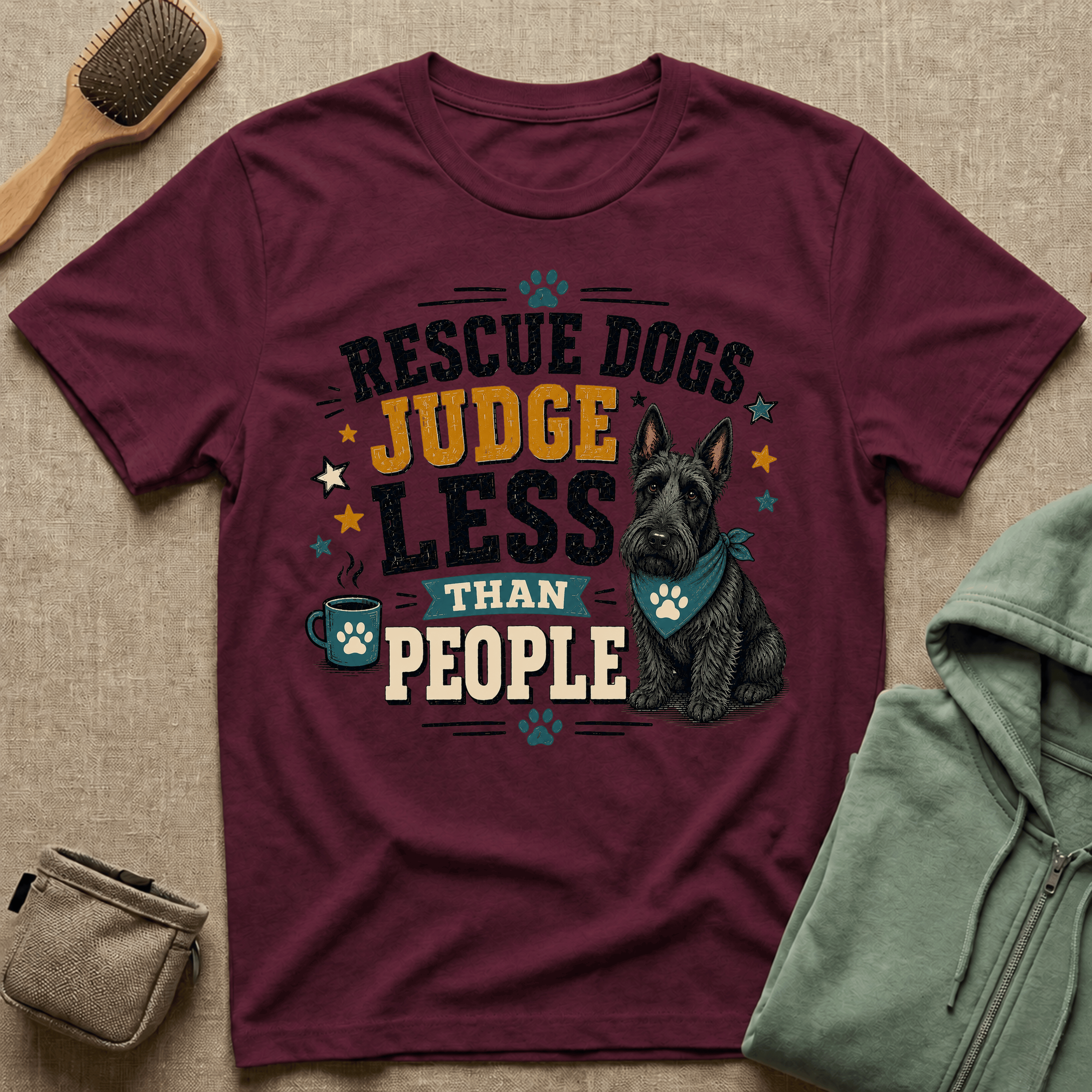Rescue Dogs Judge Less Than People T-Shirt — Cute Scottie Rescue Tee