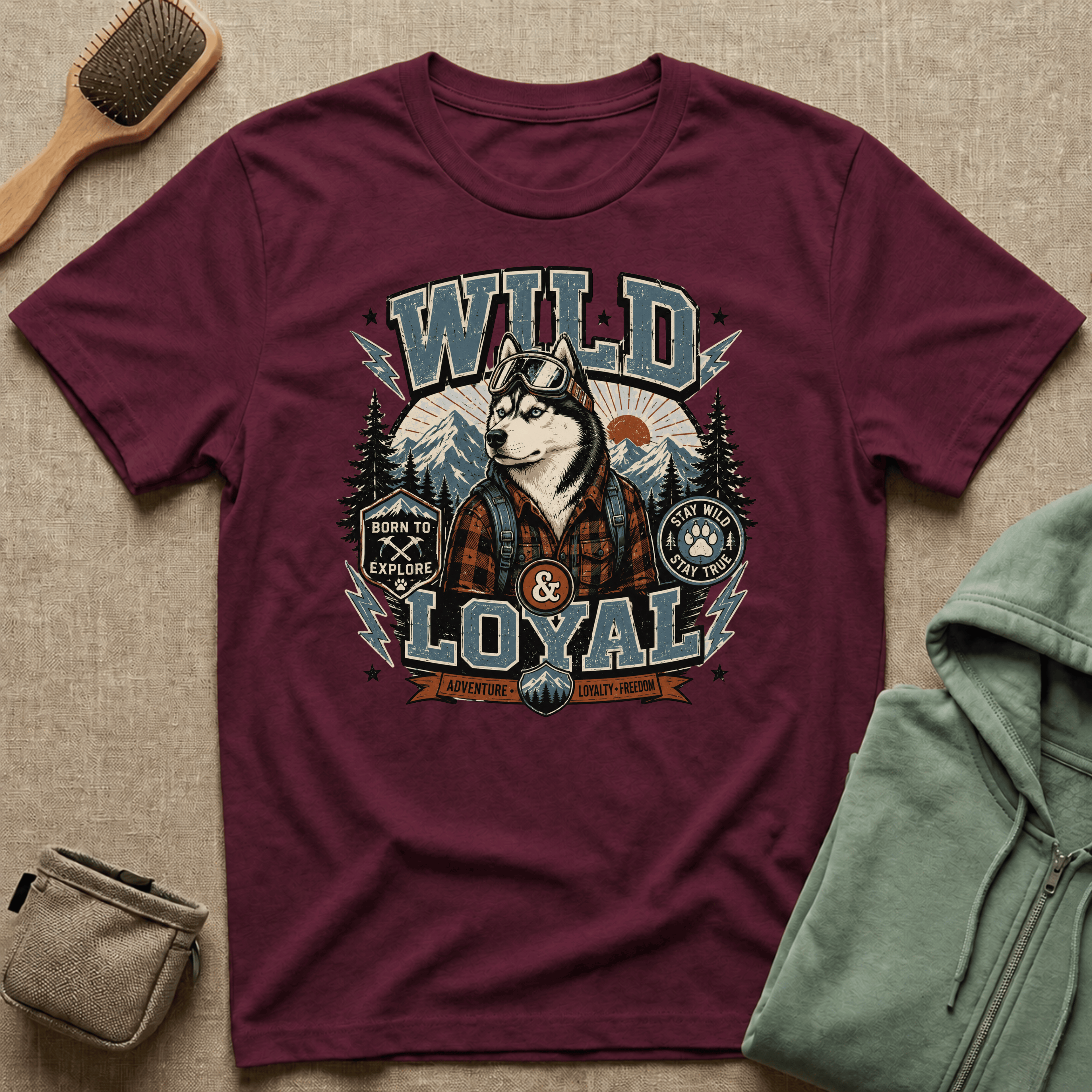 Wild & Loyal Husky T-Shirt — Vintage Mountain Dog Tee