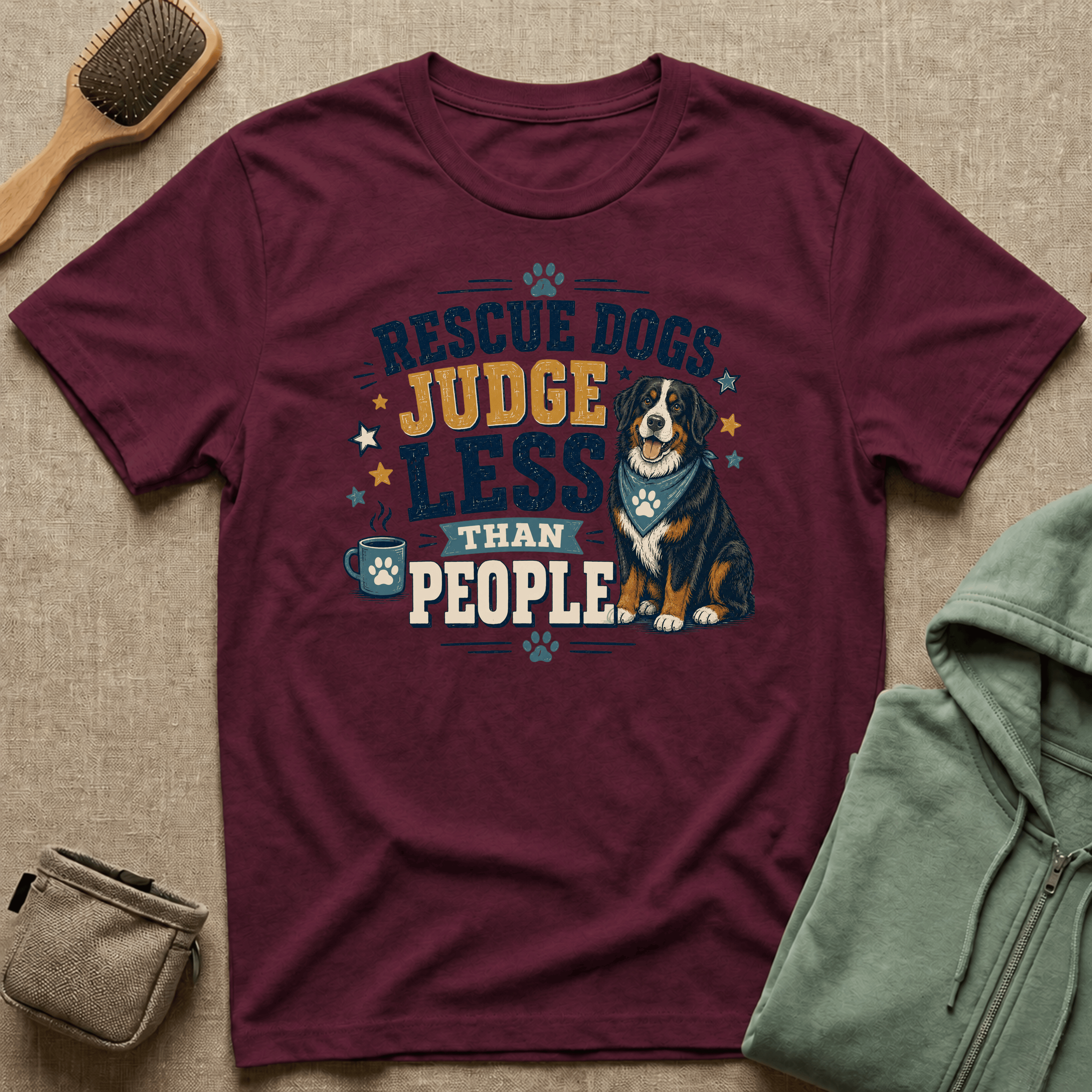 Rescue Dogs Judge Less Than People T-Shirt — Cute Bernese Mountain Dog Rescue Tee