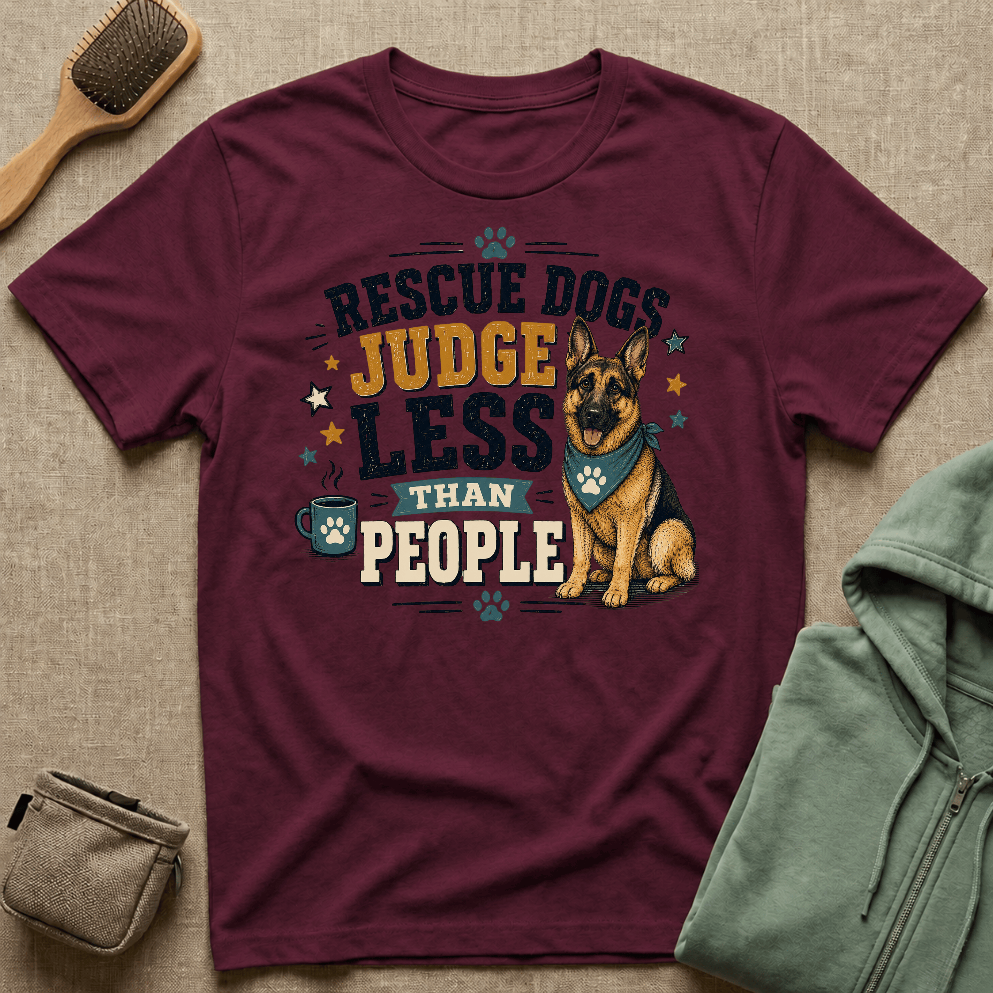 Rescue Dogs Judge Less Than People T-Shirt — Cute German Shepherd Rescue Tee