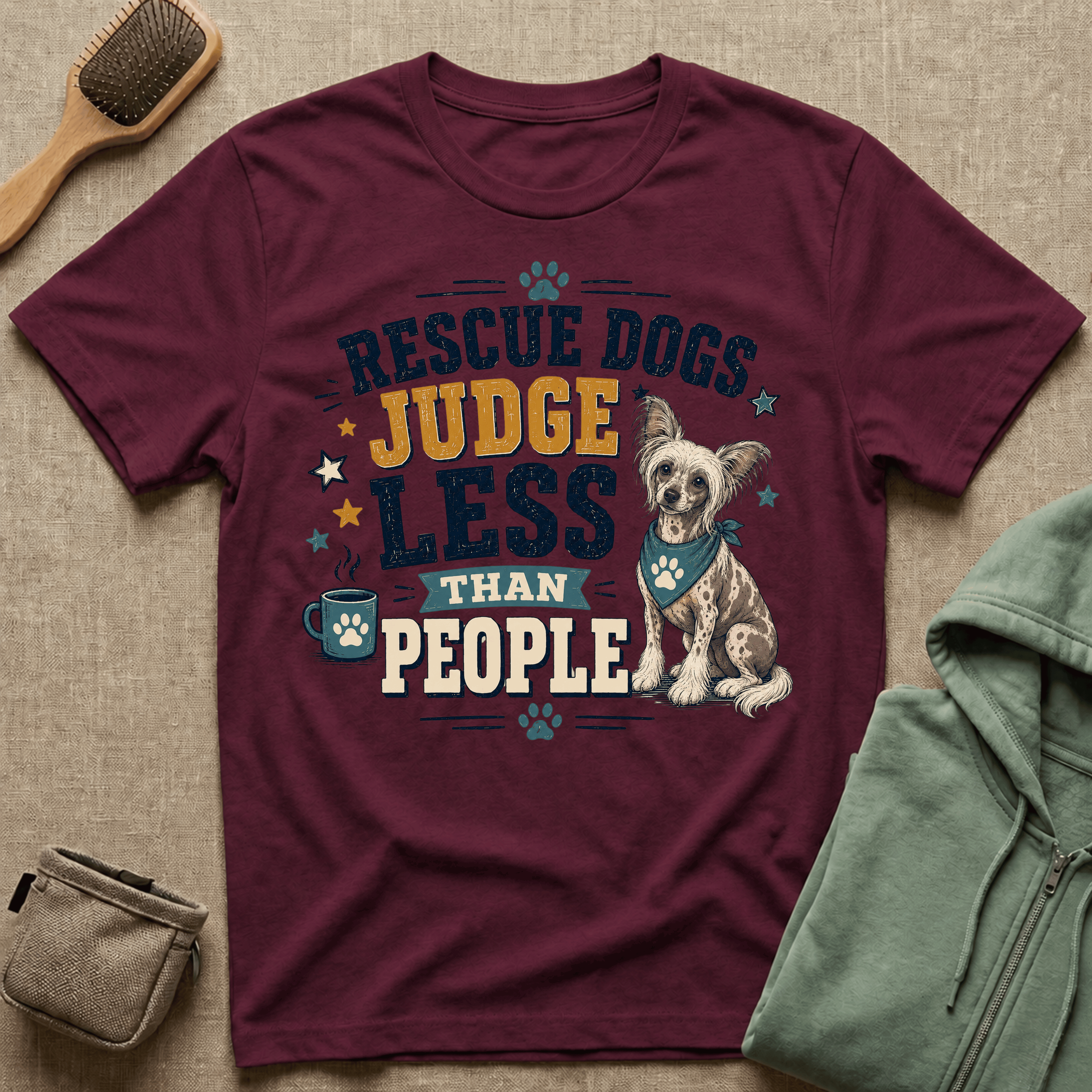 Rescue Dogs Judge Less Than People T-Shirt — Cute Chinese Crested Rescue Tee