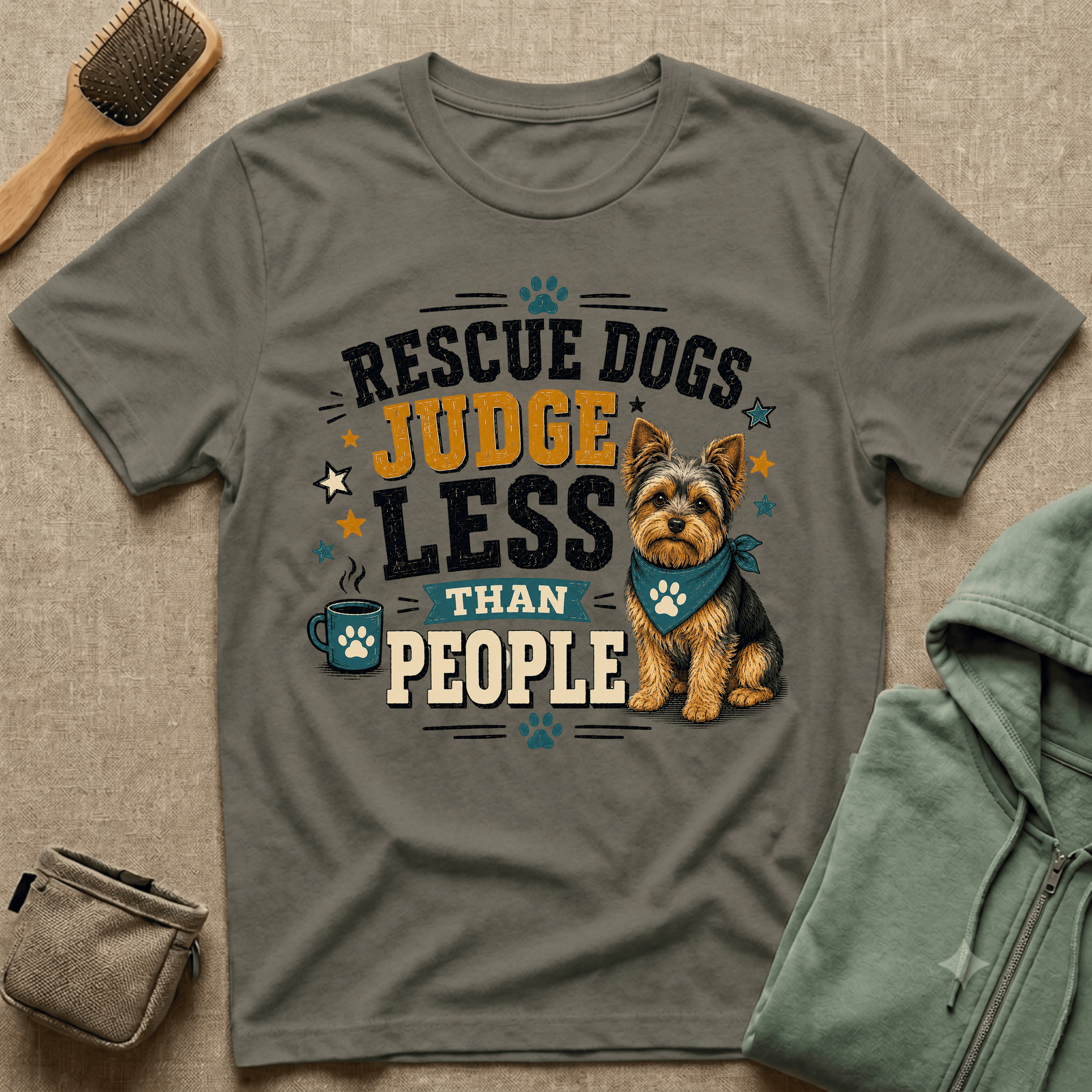 Rescue Dogs Judge Less Than People T-Shirt — Cute Yorkie Rescue Tee
