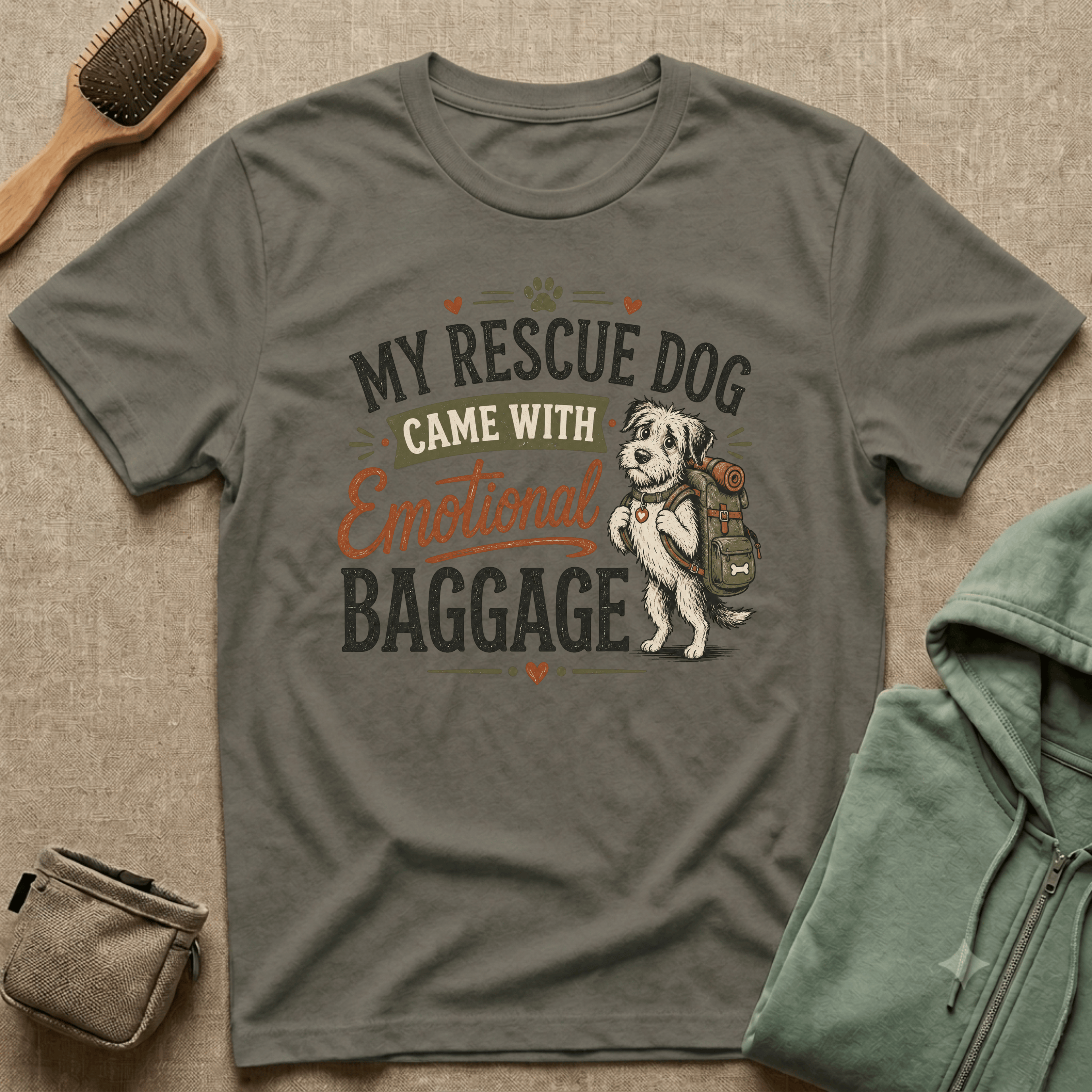Rescue Dog T-Shirt — "My Rescue Dog Came With Emotional Baggage" Cute Adopted Pup Tee