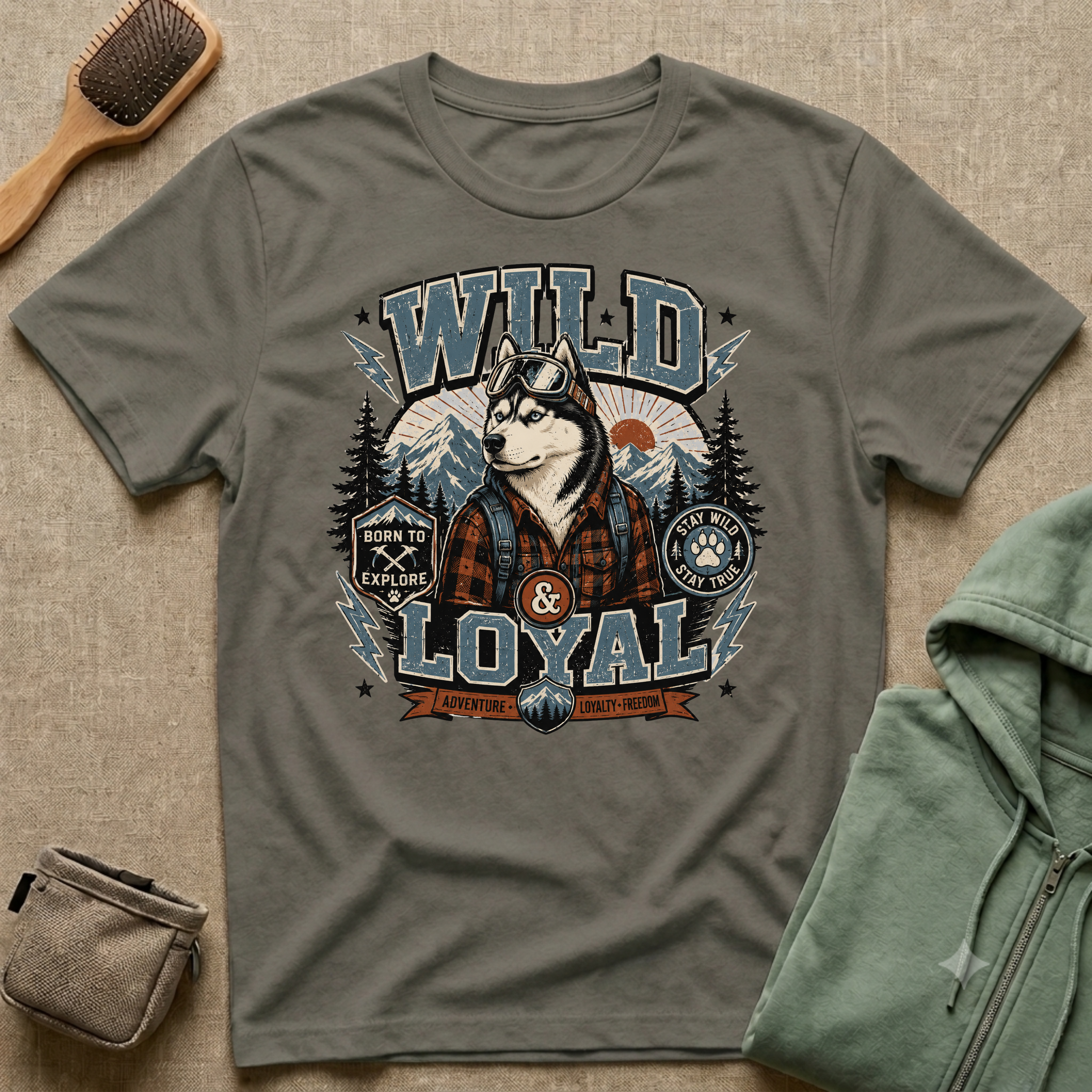 Wild & Loyal Husky T-Shirt — Vintage Mountain Dog Tee