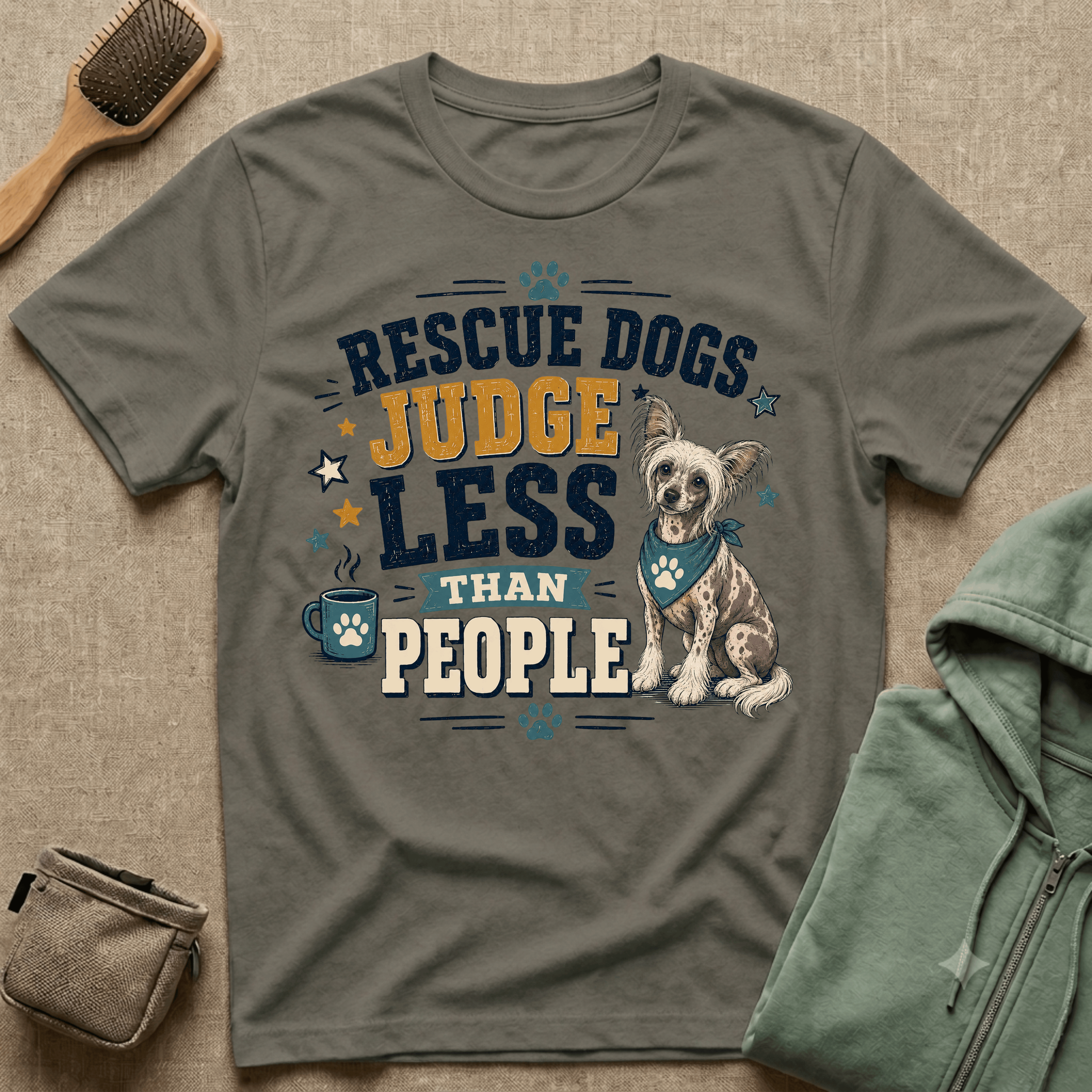 Rescue Dogs Judge Less Than People T-Shirt — Cute Chinese Crested Rescue Tee