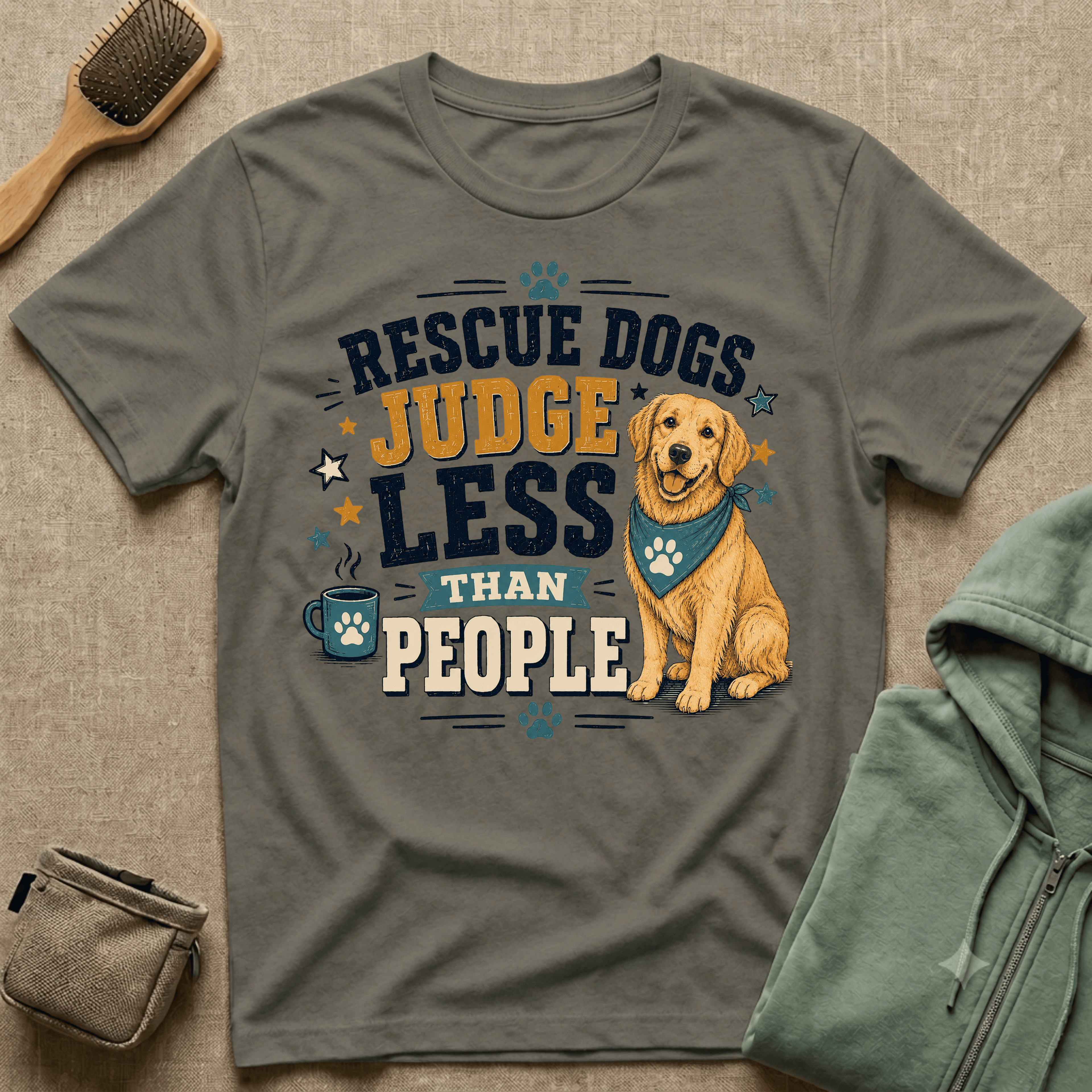 Rescue Dogs Judge Less Than People T-Shirt — Cute Golden Retriever Rescue Tee