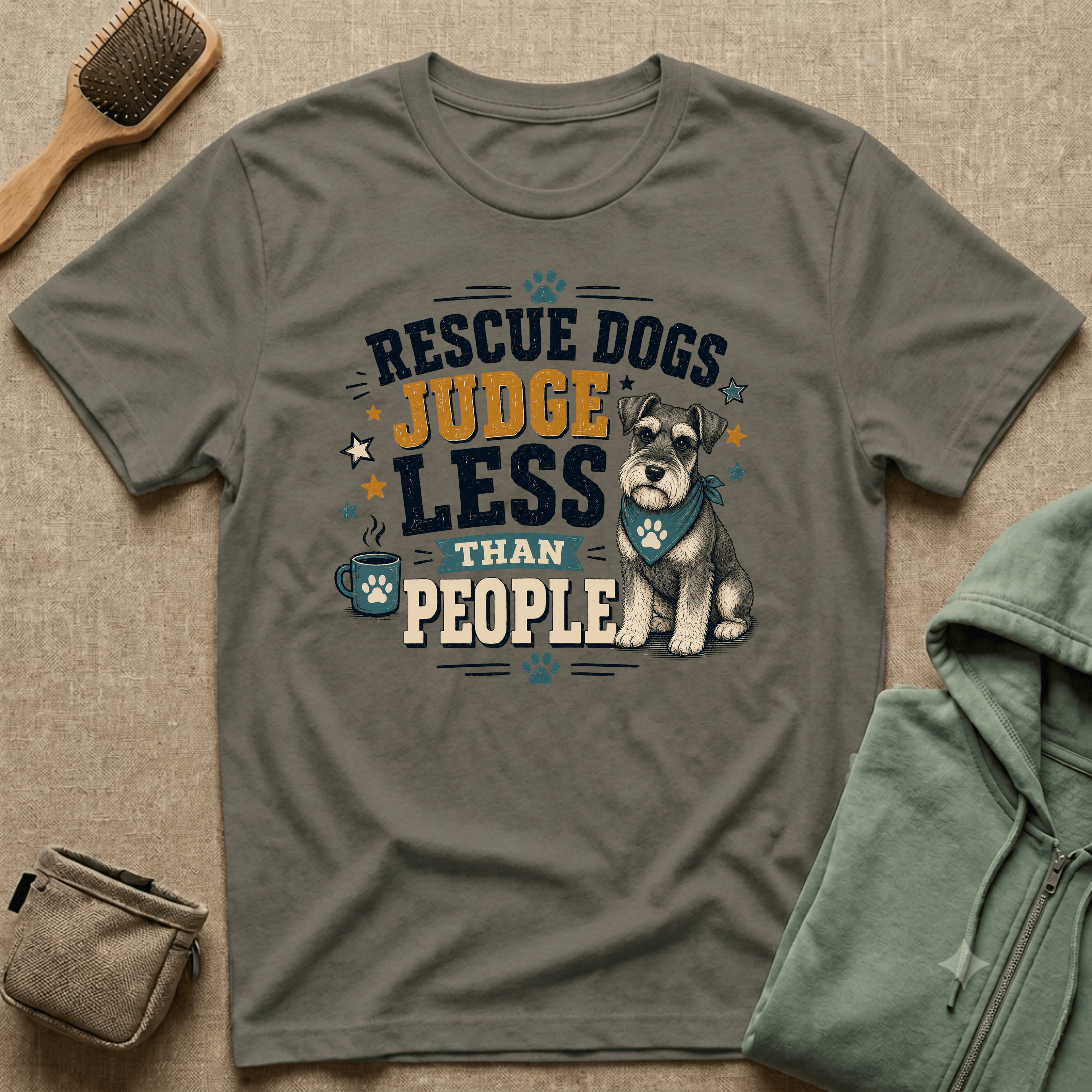 Rescue Dogs Judge Less Than People T-Shirt — Cute Schauzer Rescue Tee