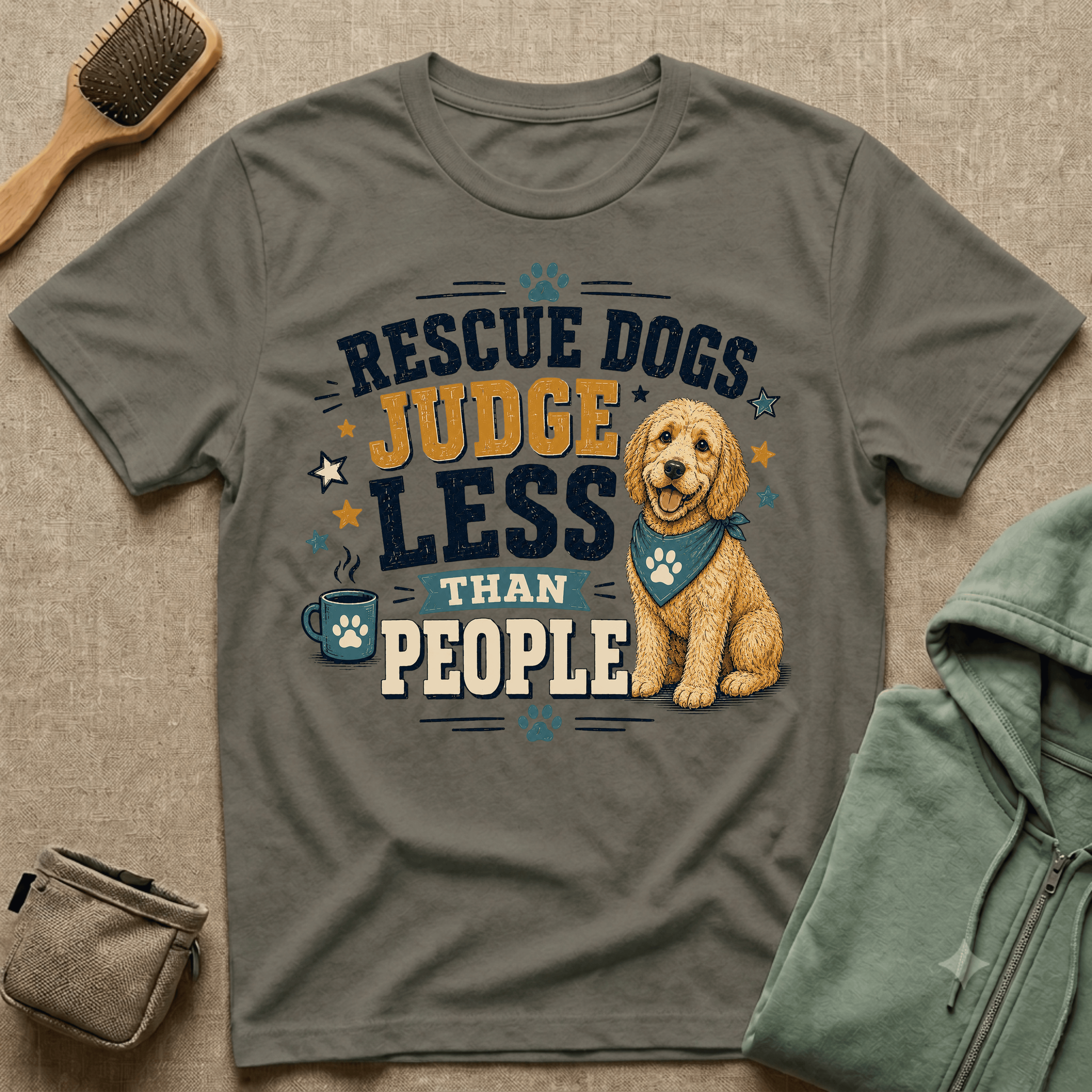 Rescue Dogs Judge Less Than People T-Shirt — Cute Golden Doodle Rescue Tee