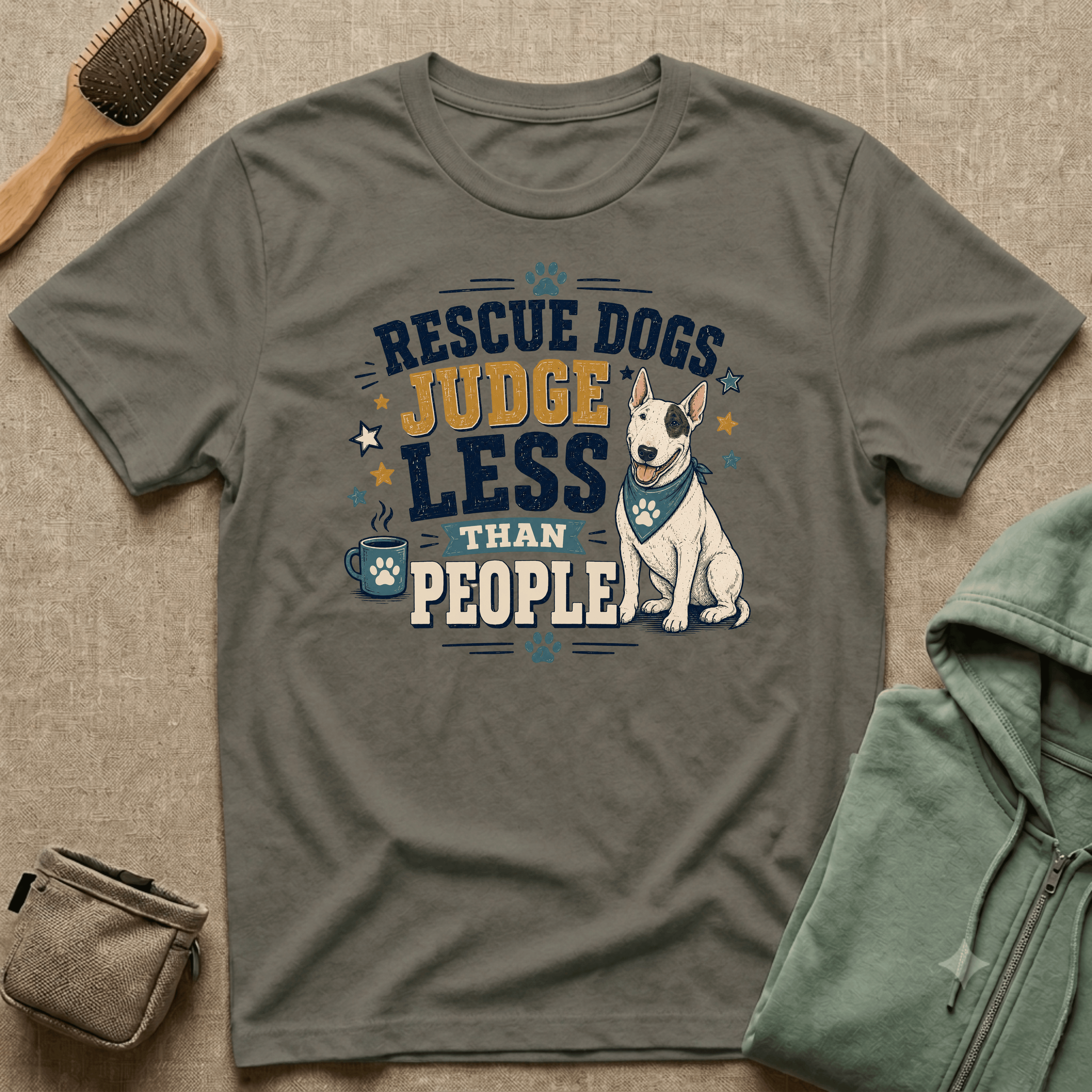Rescue Dogs Judge Less Than People T-Shirt — Cute Bull Terrier Rescue Tee