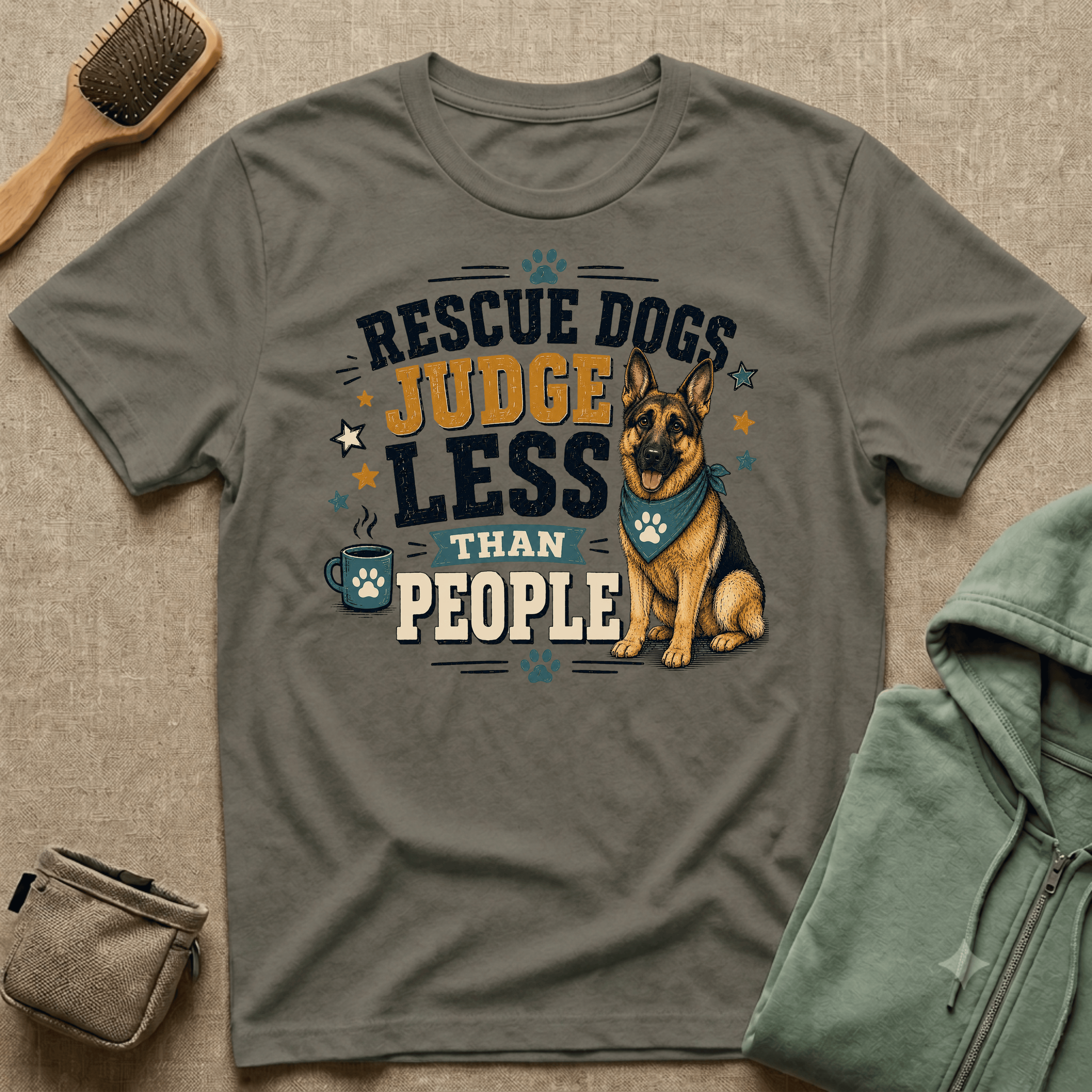 Rescue Dogs Judge Less Than People T-Shirt — Cute German Shepherd Rescue Tee
