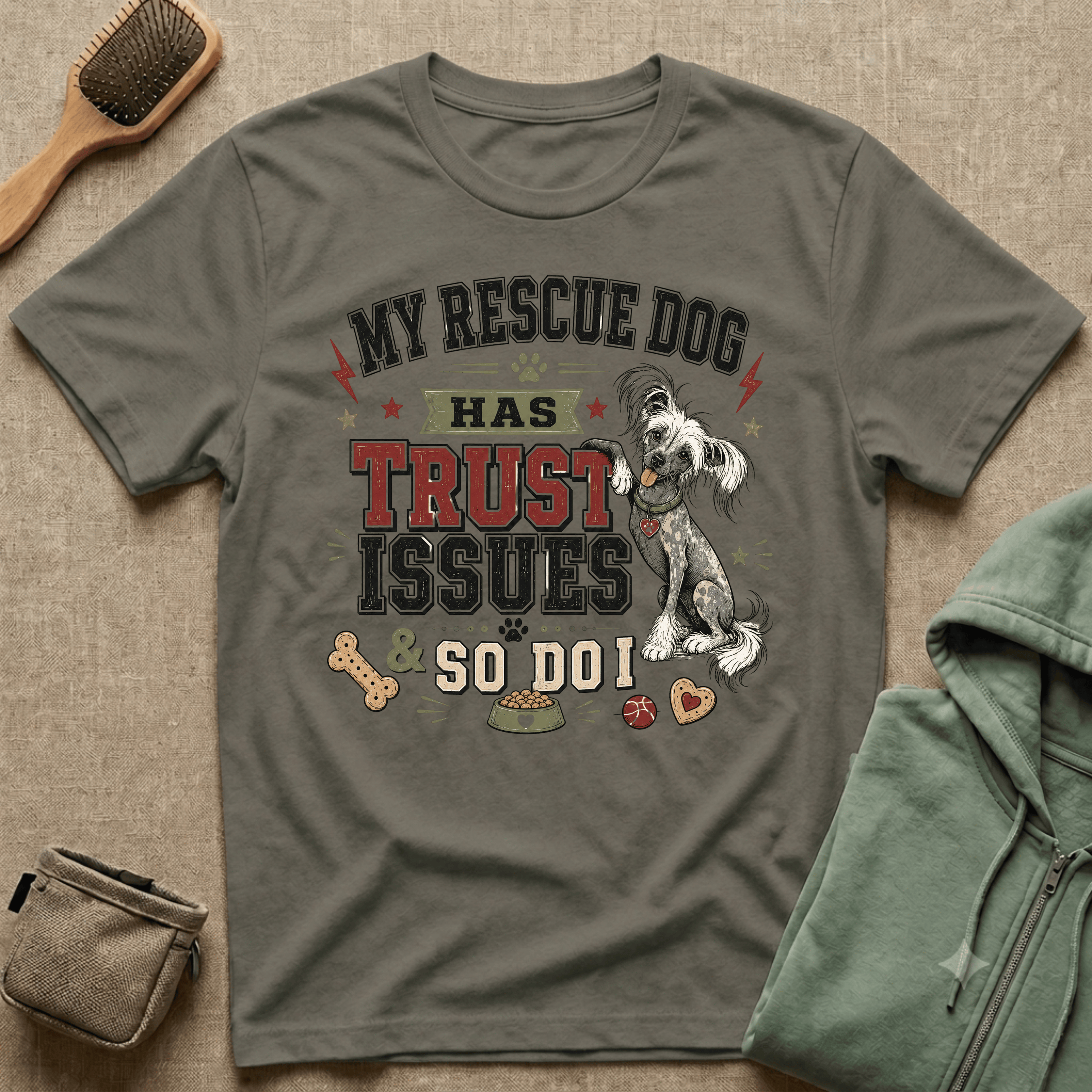My Rescue Dog Has Trust Issues T-Shirt —Chinese Crested Rescue Dog Owner Tee