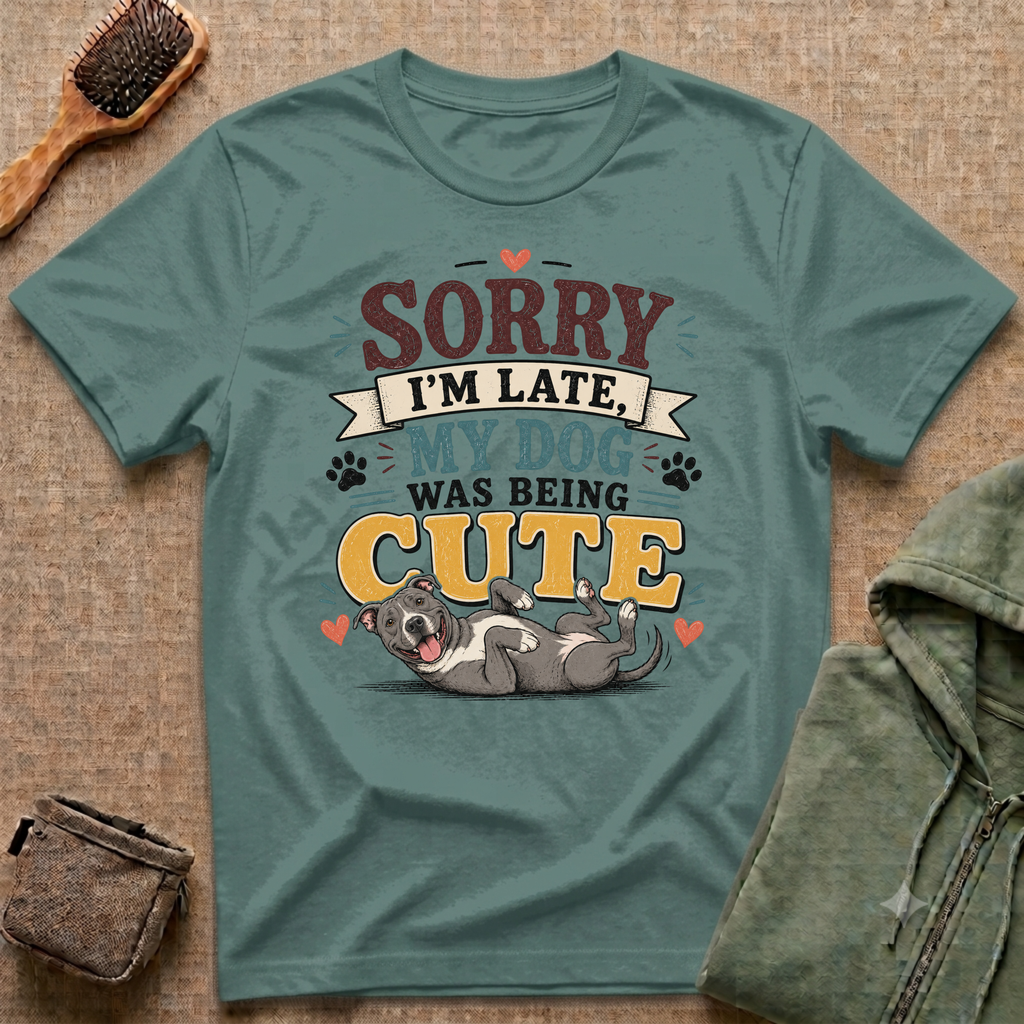 Sorry I'm Late My Dog Was Being Cute T-Shirt — Pit Bull Dog Lover Tee