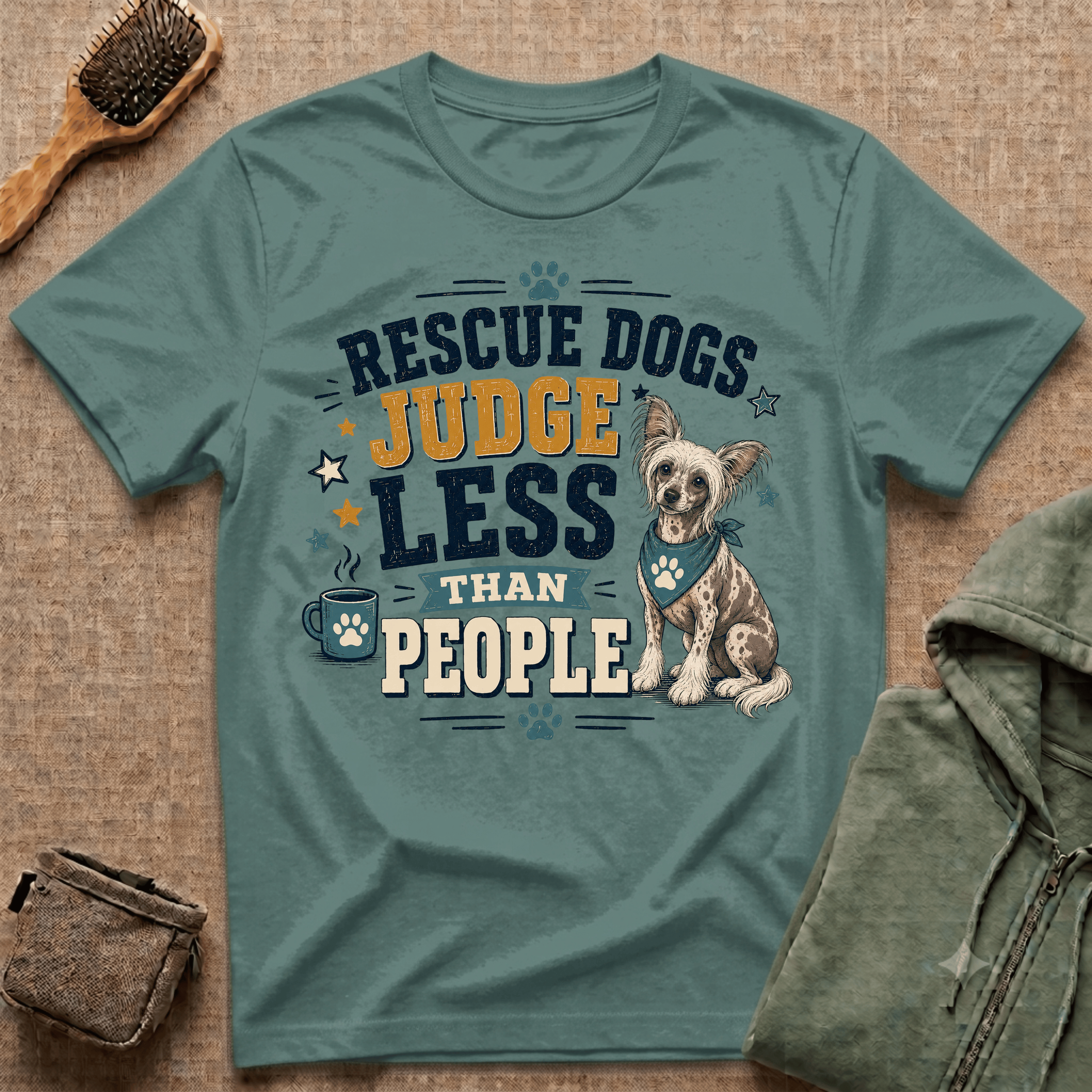 Rescue Dogs Judge Less Than People T-Shirt — Cute Chinese Crested Rescue Tee