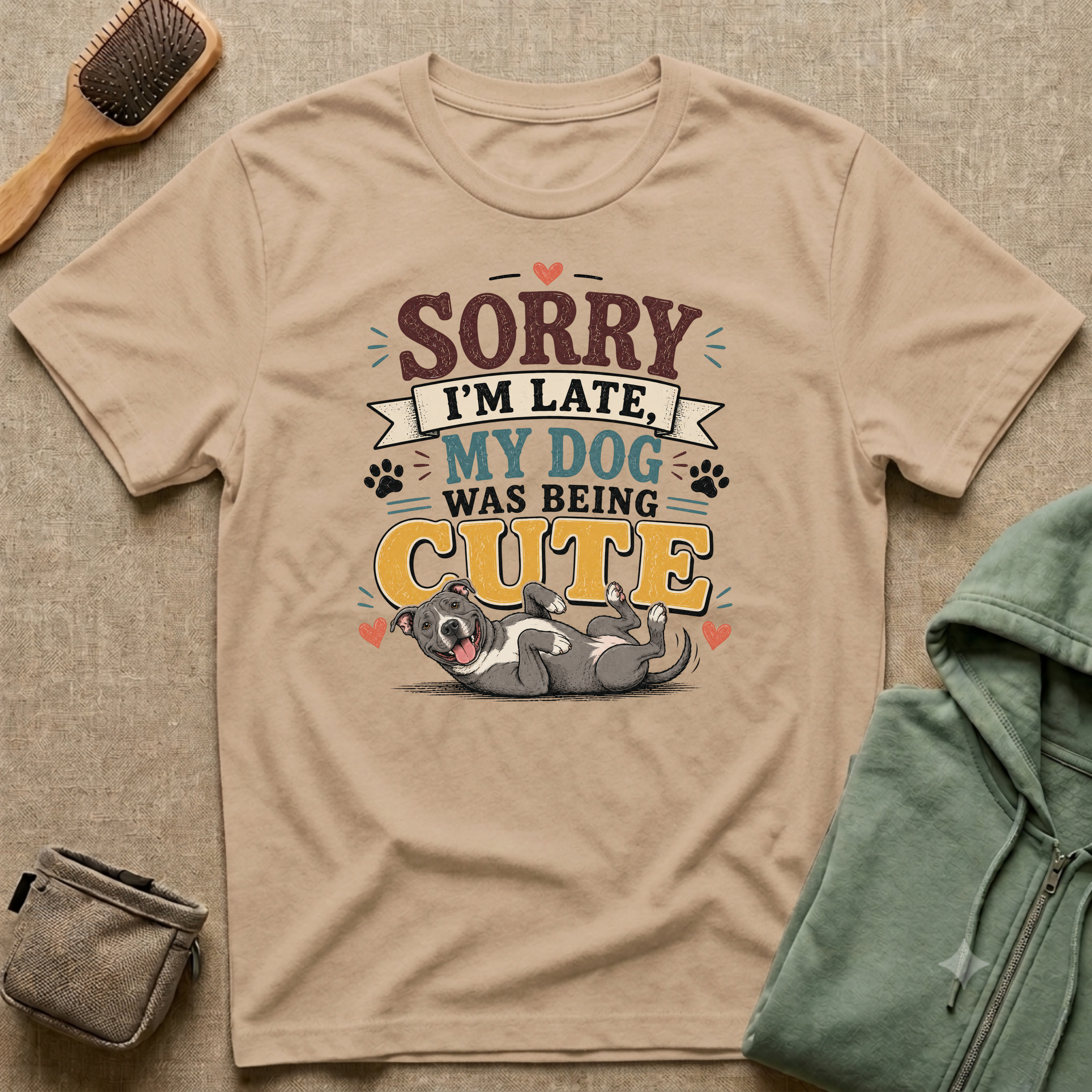 Sorry I'm Late My Dog Was Being Cute T-Shirt — Pit Bull Dog Lover Tee