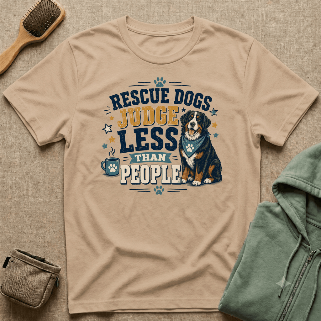 Rescue Dogs Judge Less Than People T-Shirt — Cute Bernese Mountain Dog Rescue Tee