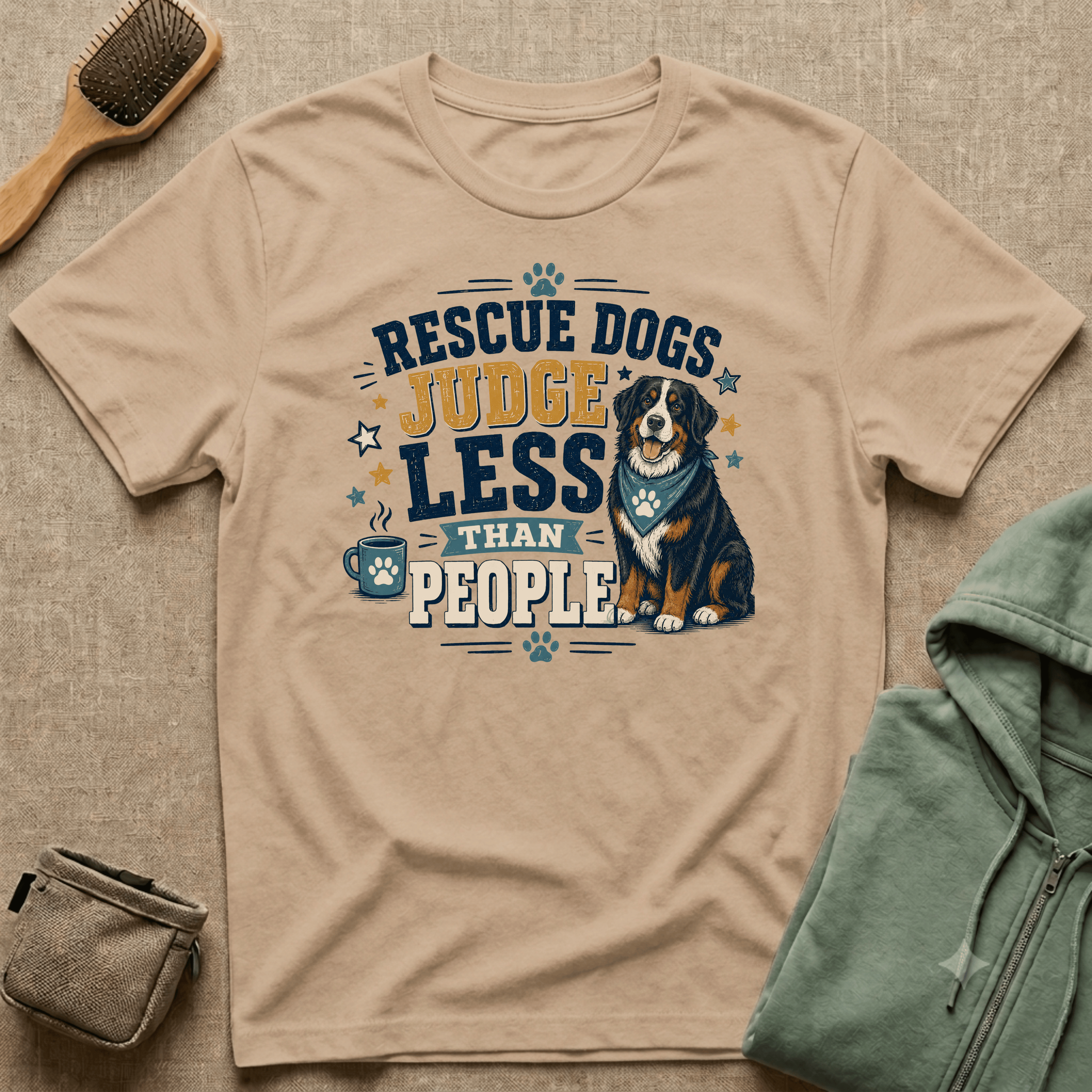 Rescue Dogs Judge Less Than People T-Shirt — Cute Bernese Mountain Dog Rescue Tee