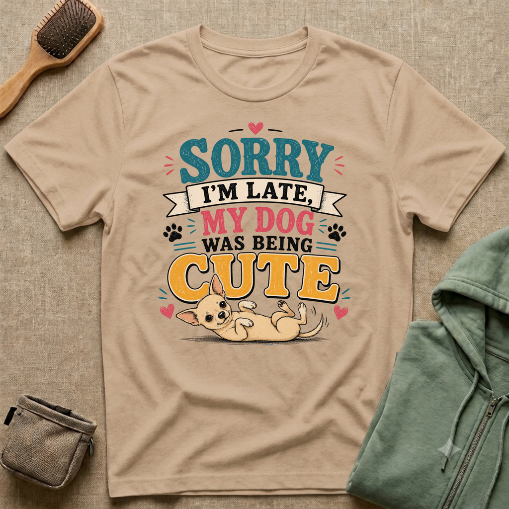 Sorry I'm Late My Dog Was Being Cute T-Shirt — Chihuahua Dog Lover Tee