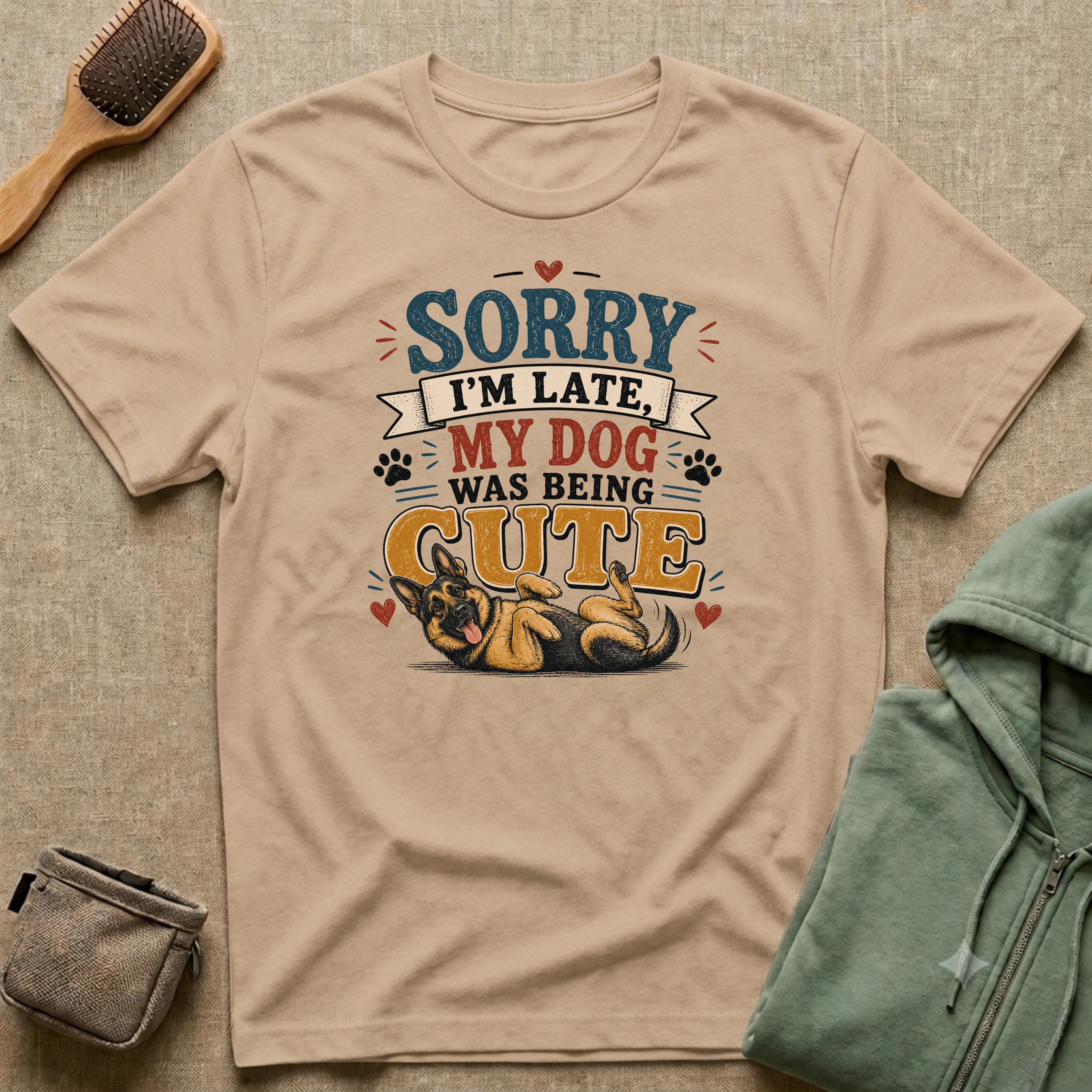 Sorry I'm Late My Dog Was Being Cute T-Shirt — German Shepperd Dog Lover Tee