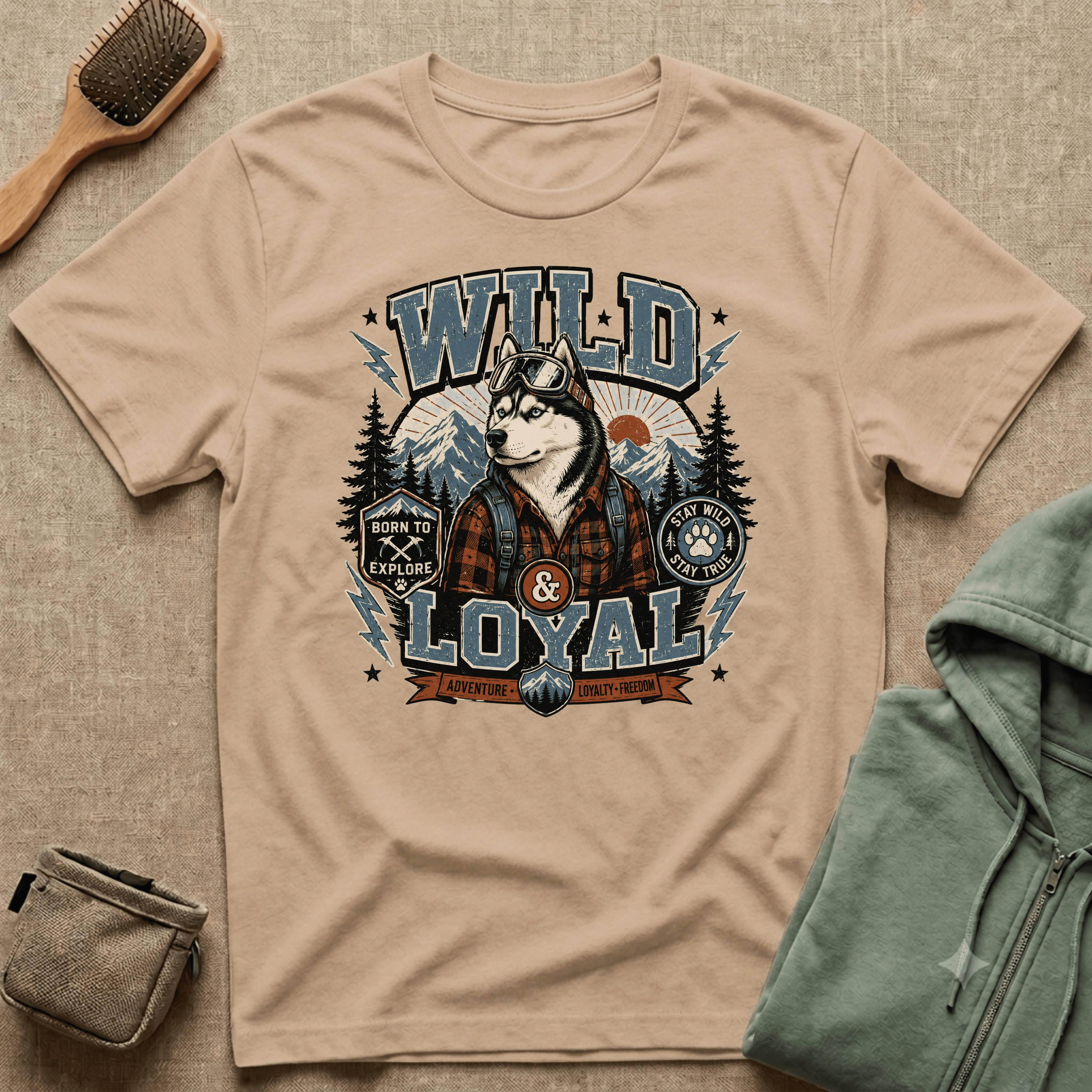 Wild & Loyal Husky T-Shirt — Vintage Mountain Dog Tee