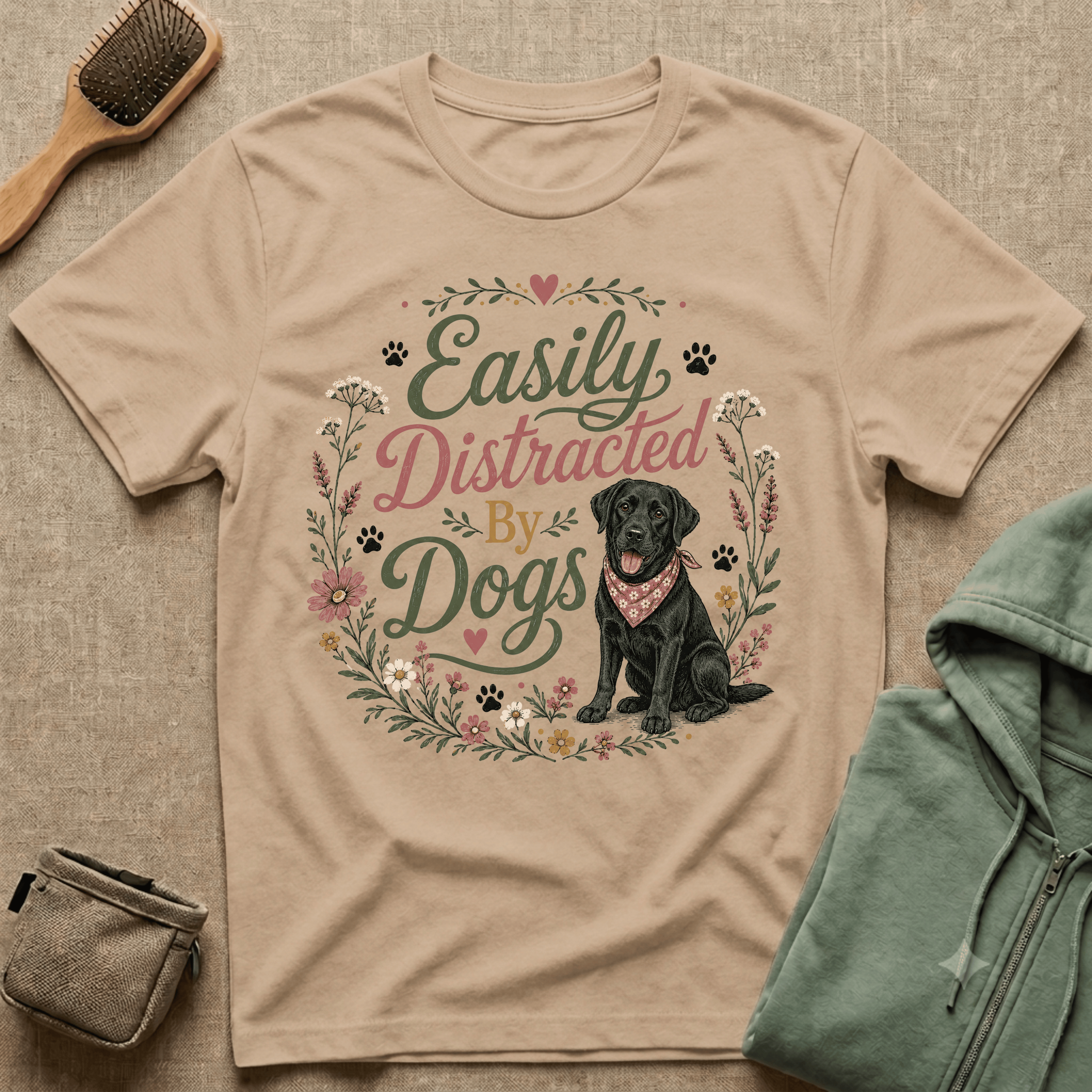 Easily Distracted By Dogs T-Shirt — Cute Black Lab Floral Dog Lover Tee