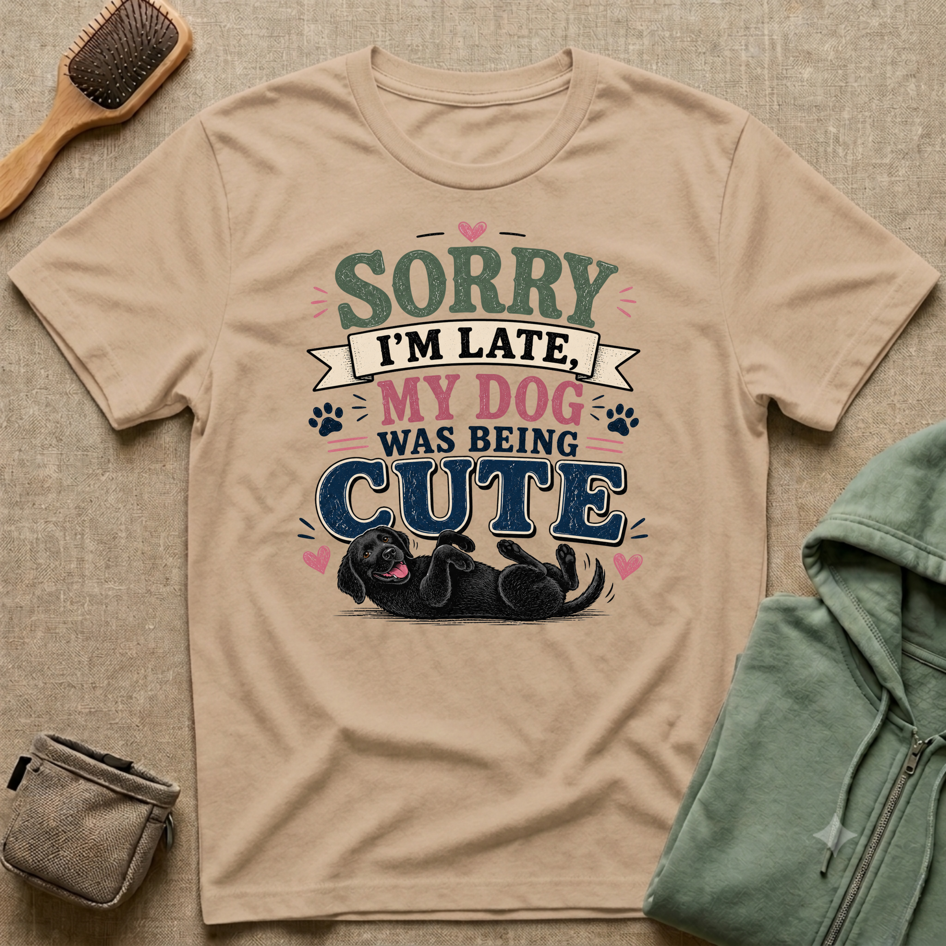 Sorry I'm Late My Dog Was Being Cute T-Shirt — Black Lab Dog Lover Tee